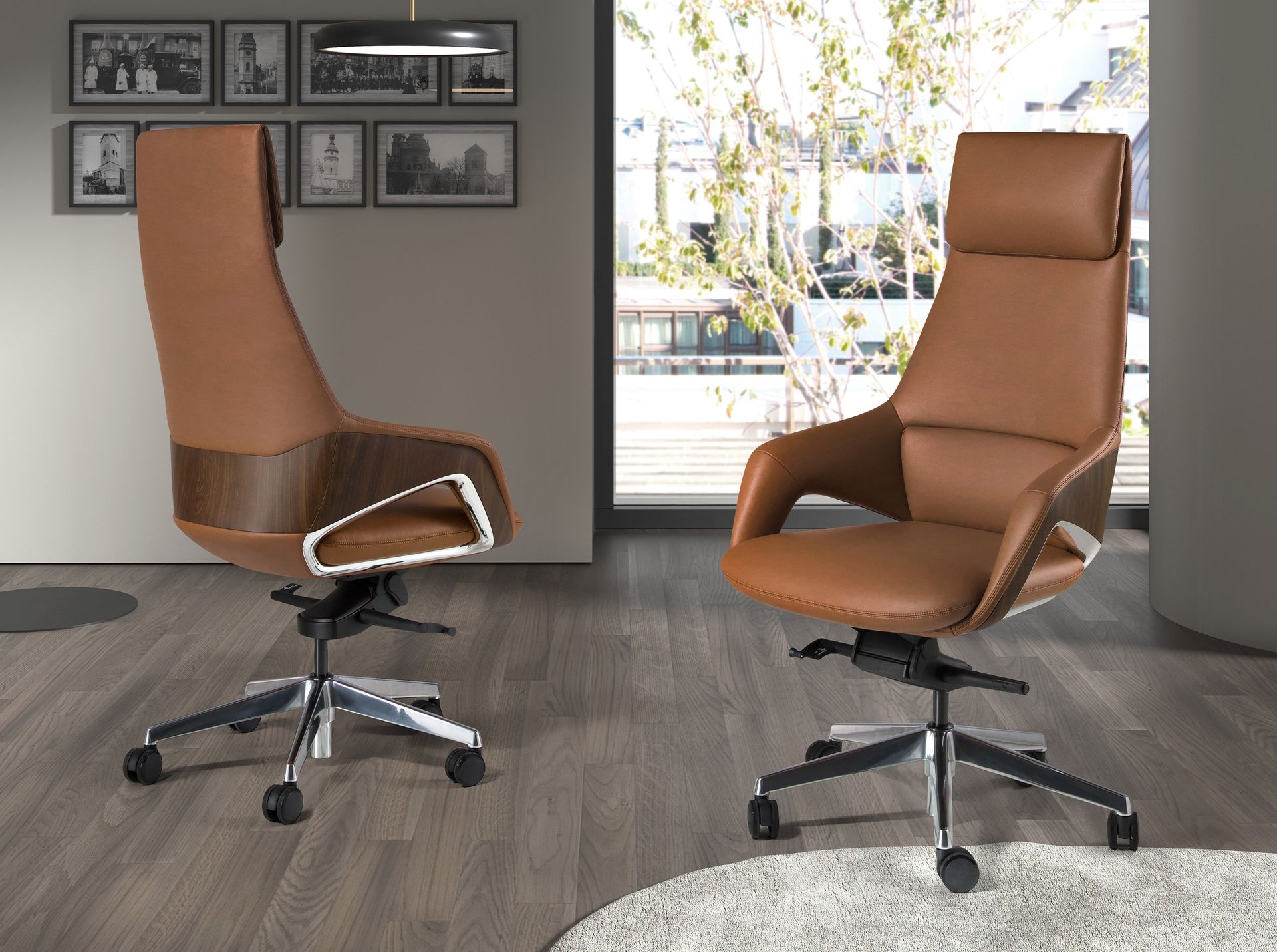 Brown leatherette Swivel Office Chair
