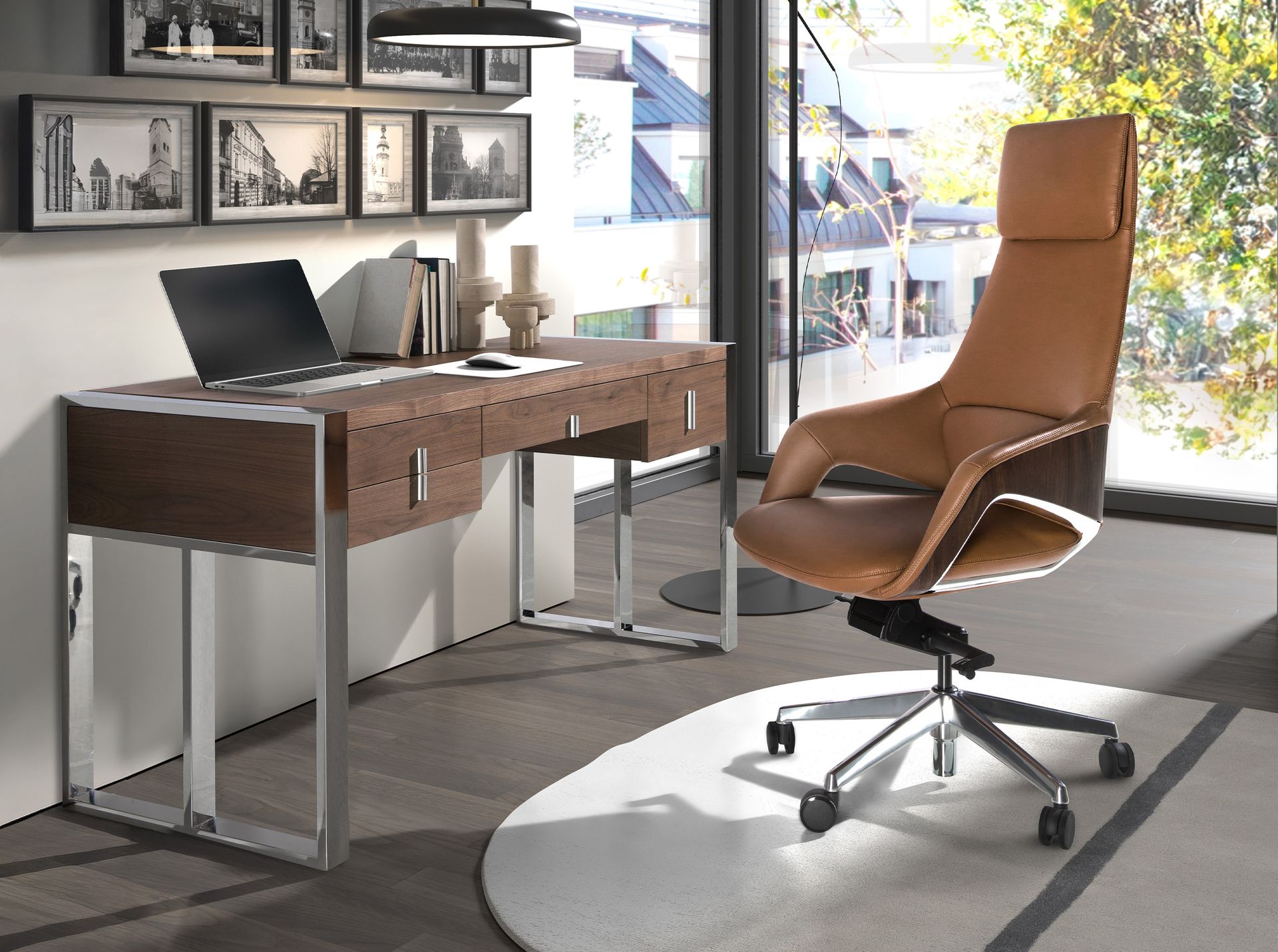 Brown leatherette Swivel Office Chair