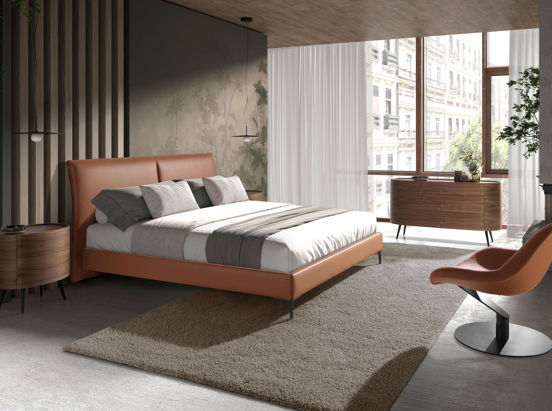Brown leatherette bed