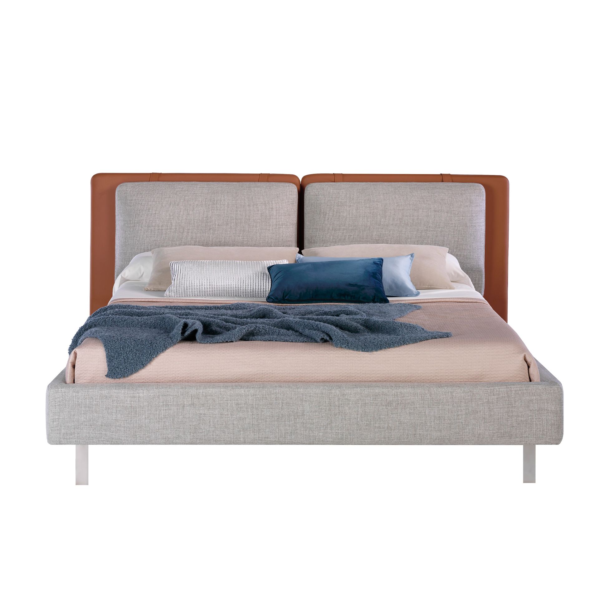 Brown leatherette bed with gray fabric
