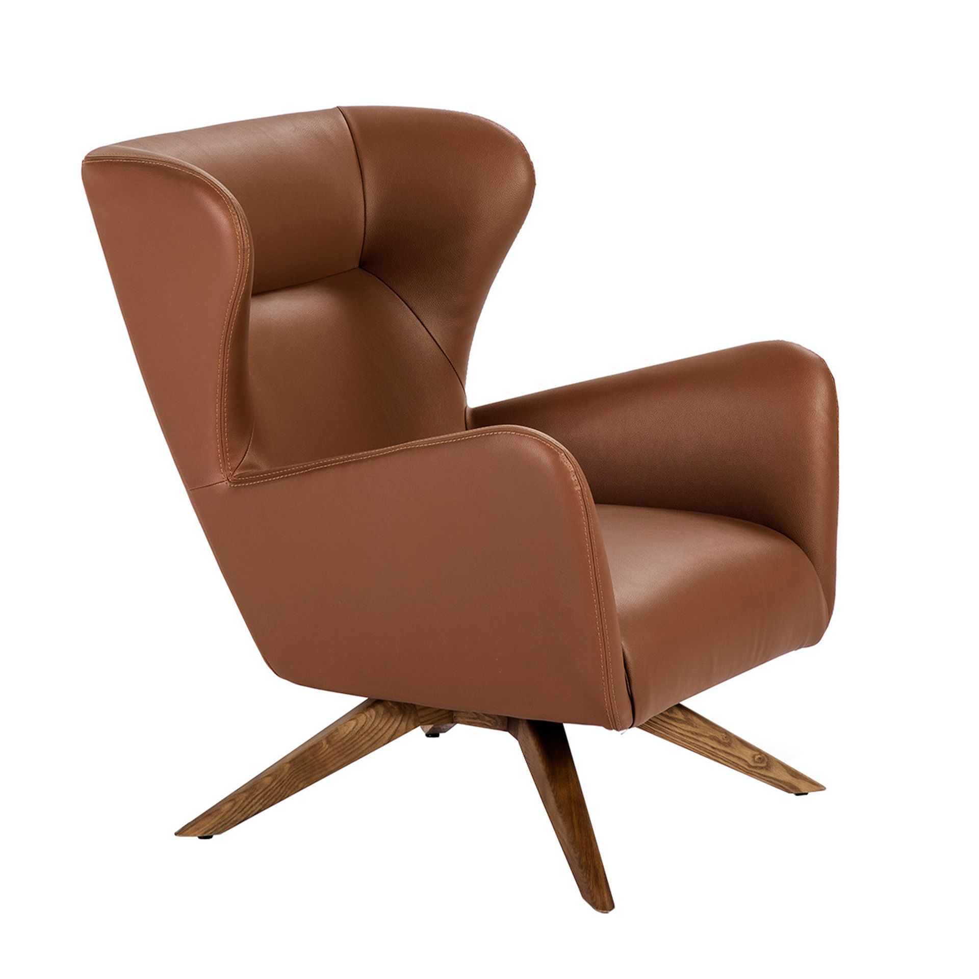 Brown leatherette swivel armchair