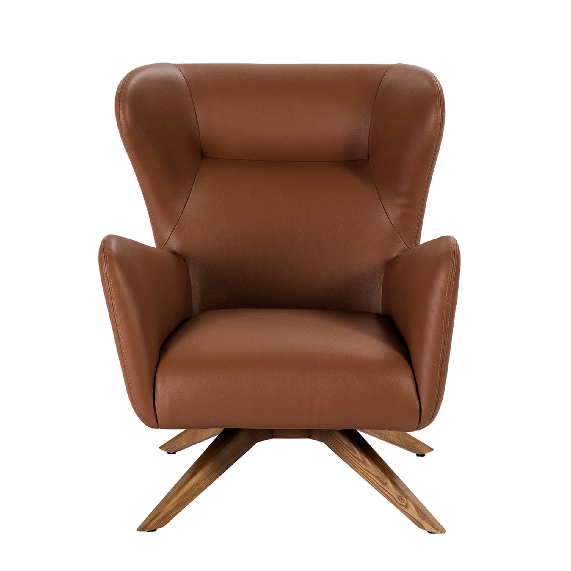 Brown leatherette swivel armchair
