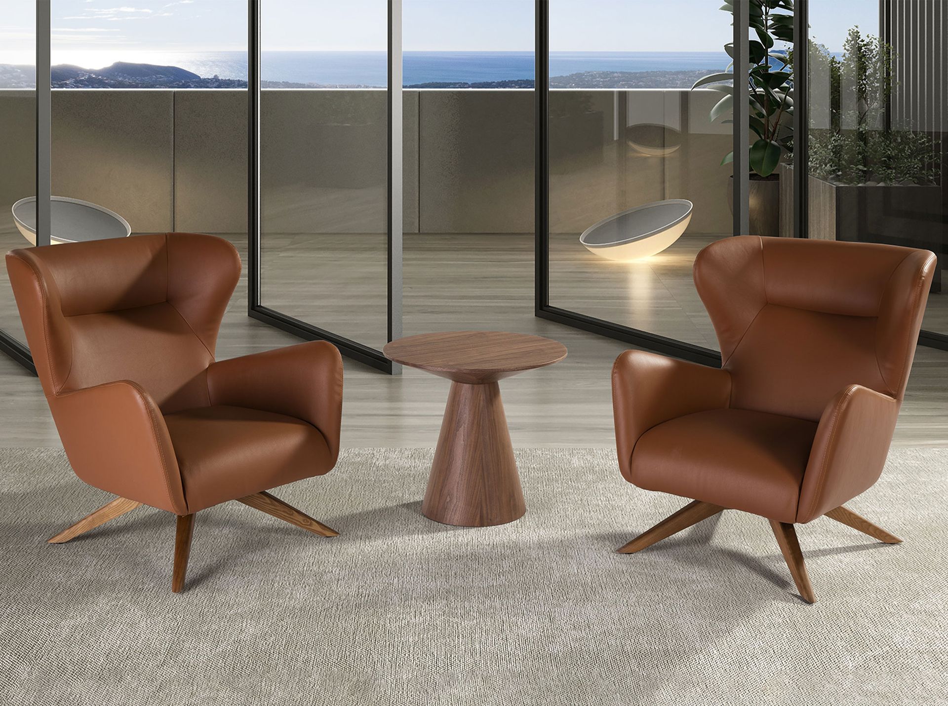 Brown leatherette swivel armchair