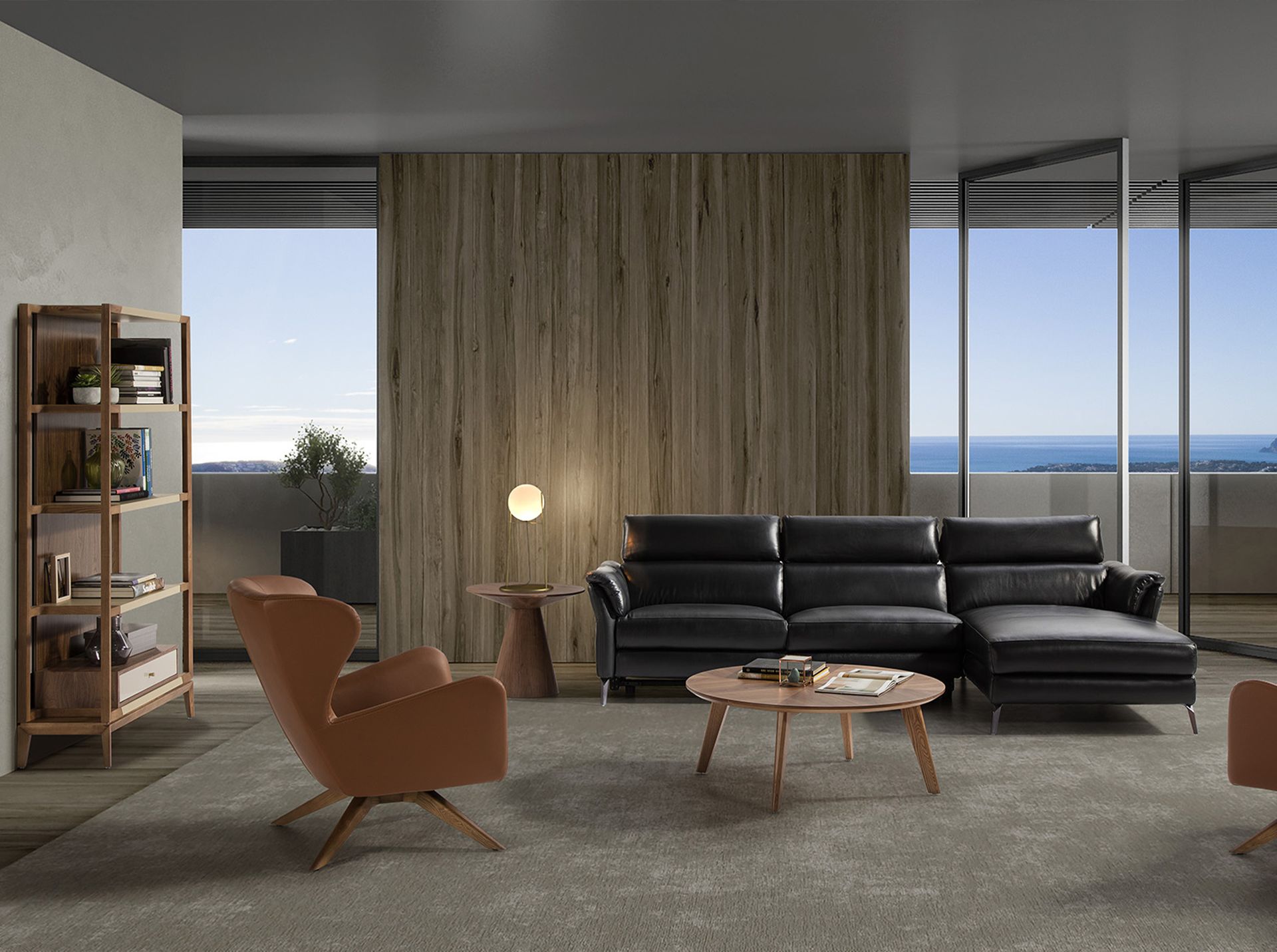Brown leatherette swivel armchair