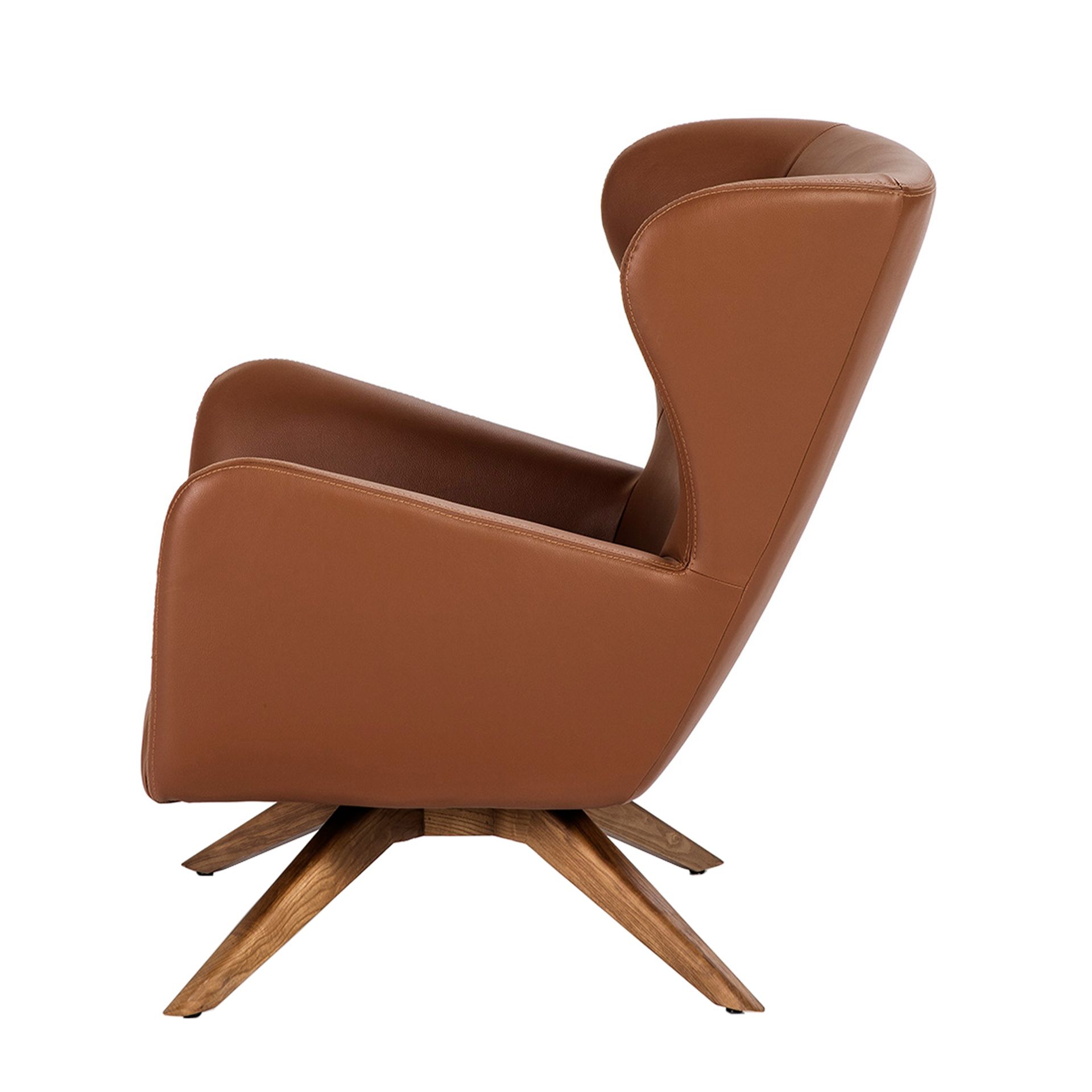 Brown leatherette swivel armchair