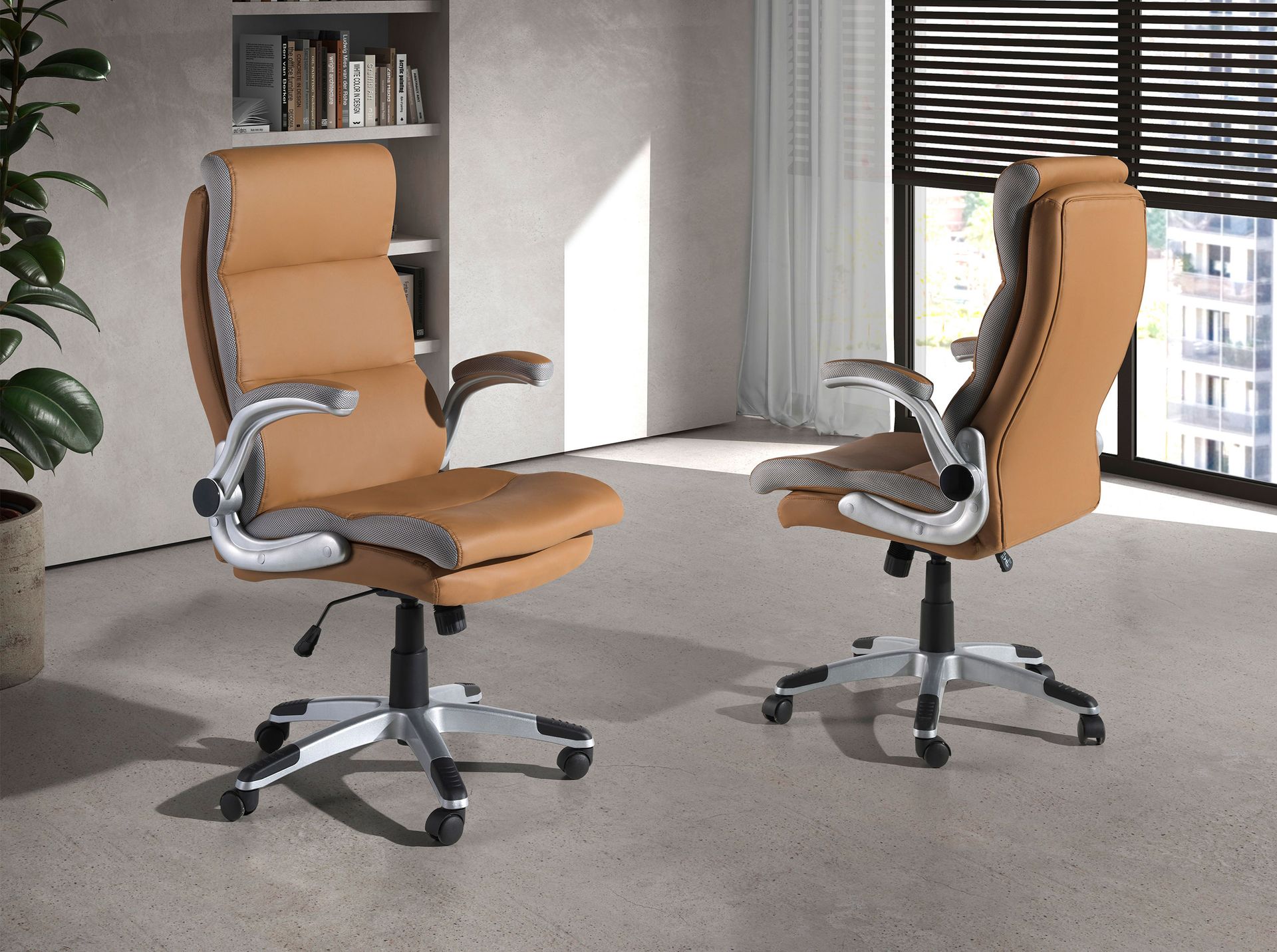 Brown leatherette swivel office chair