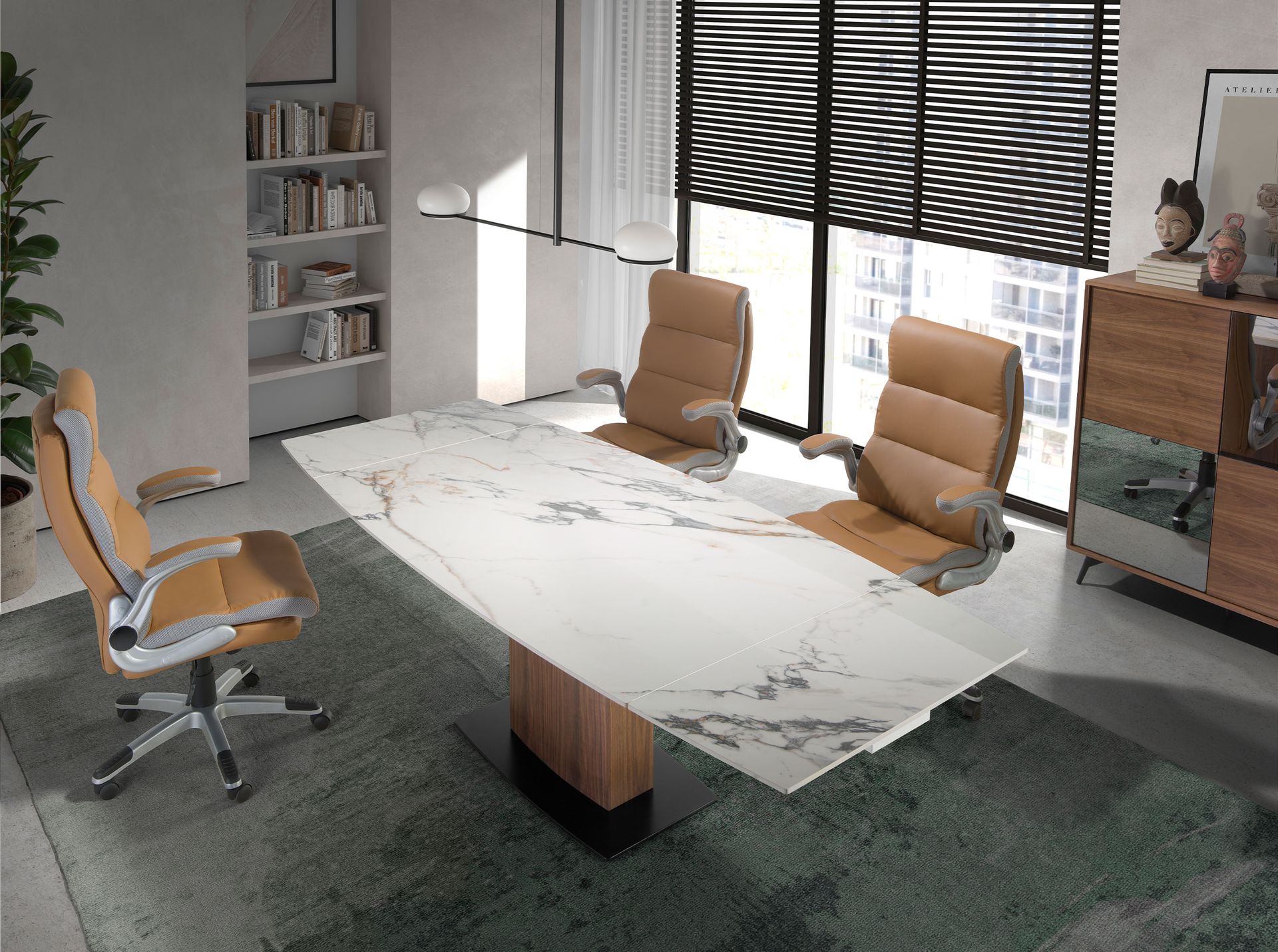 Brown leatherette swivel office chair