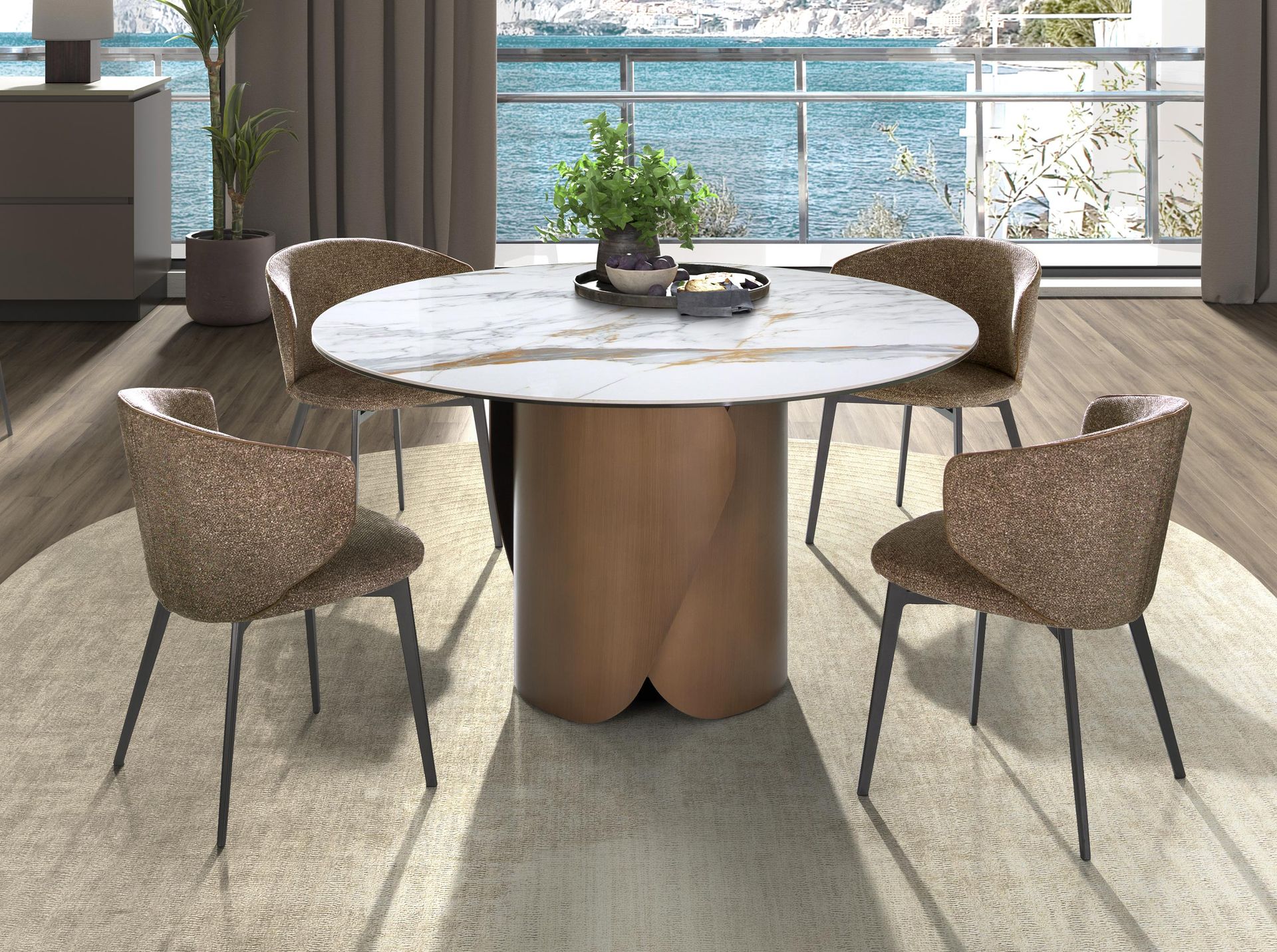 Brown marbled fabric chair