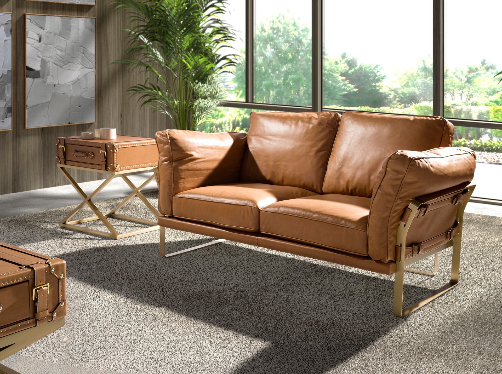 Camel leather 2 seater sofa