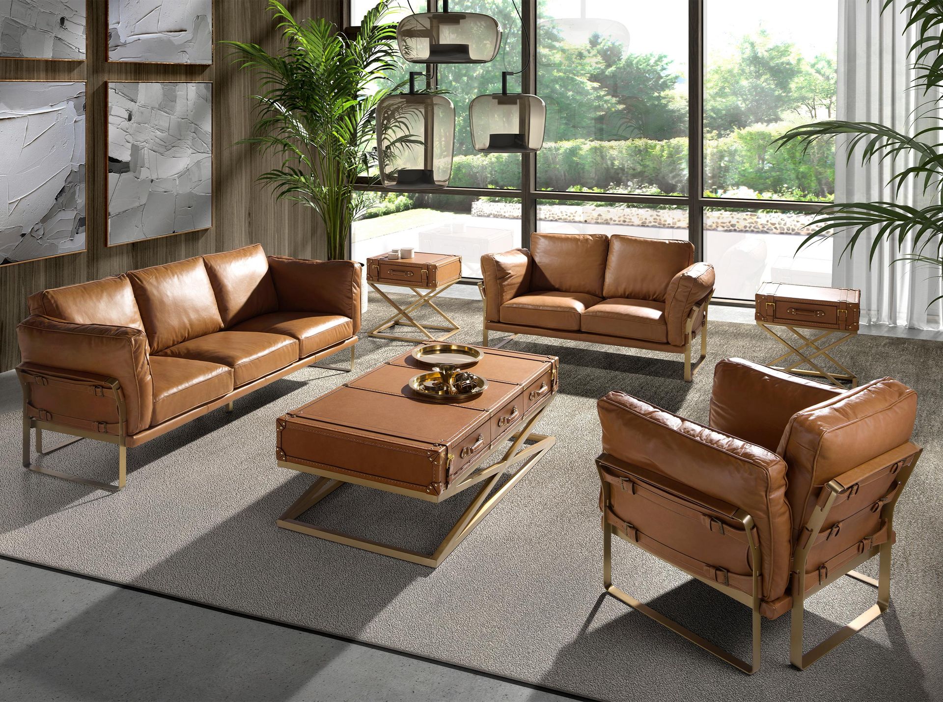 Camel leather 2 seater sofa