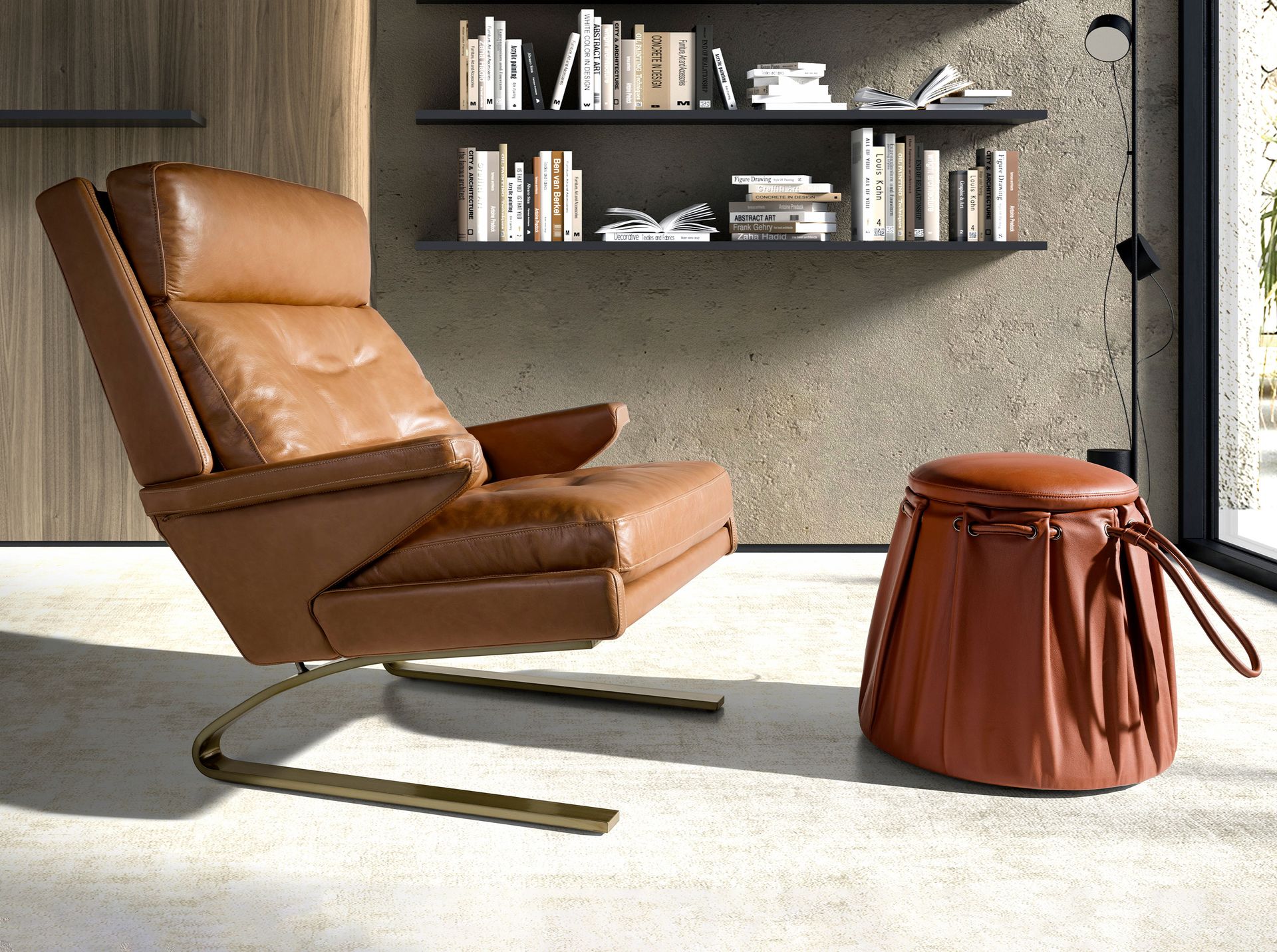 Camel leather armchair