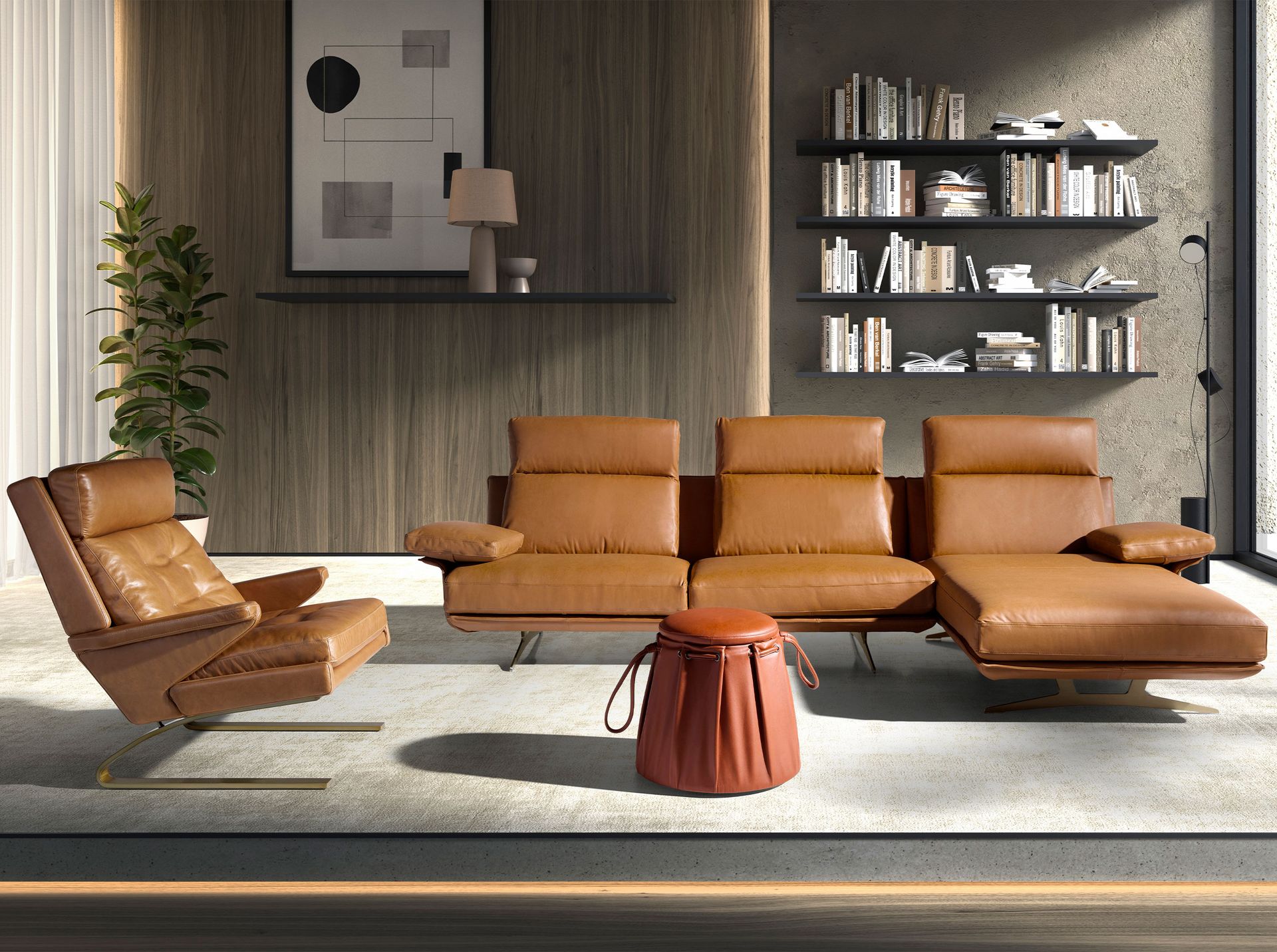 Camel leather armchair