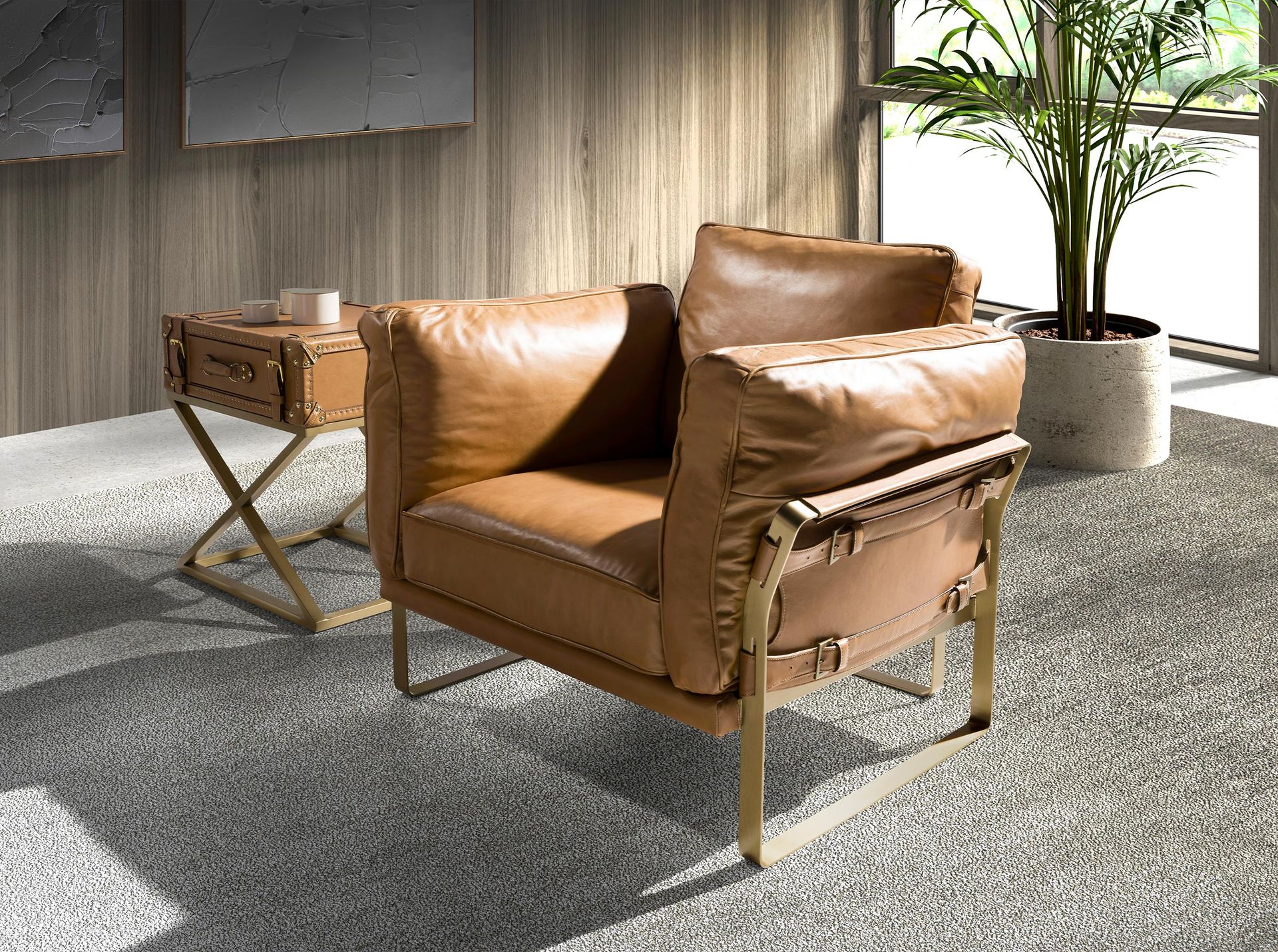 Camel leather armchair