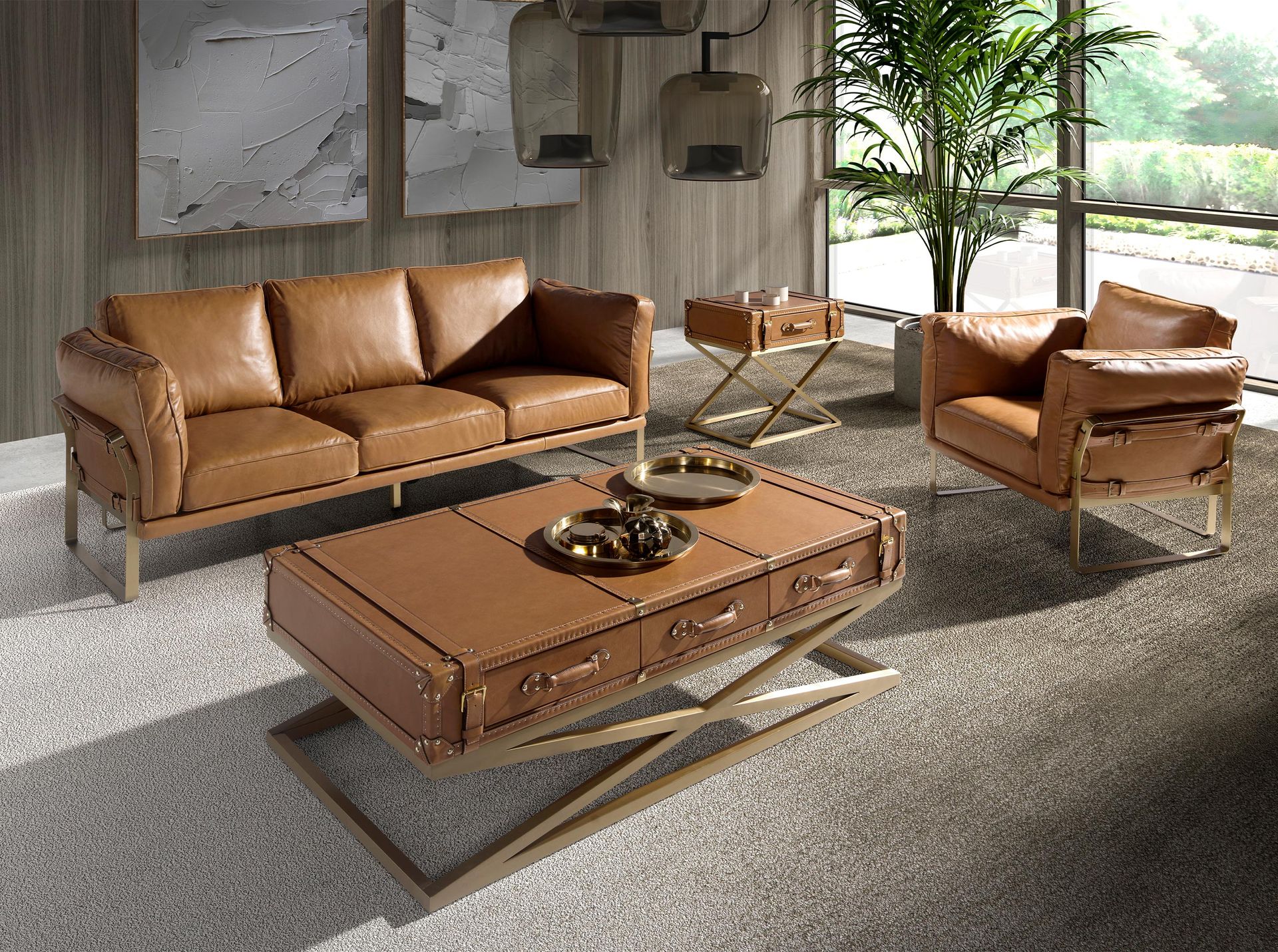 Camel leather armchair