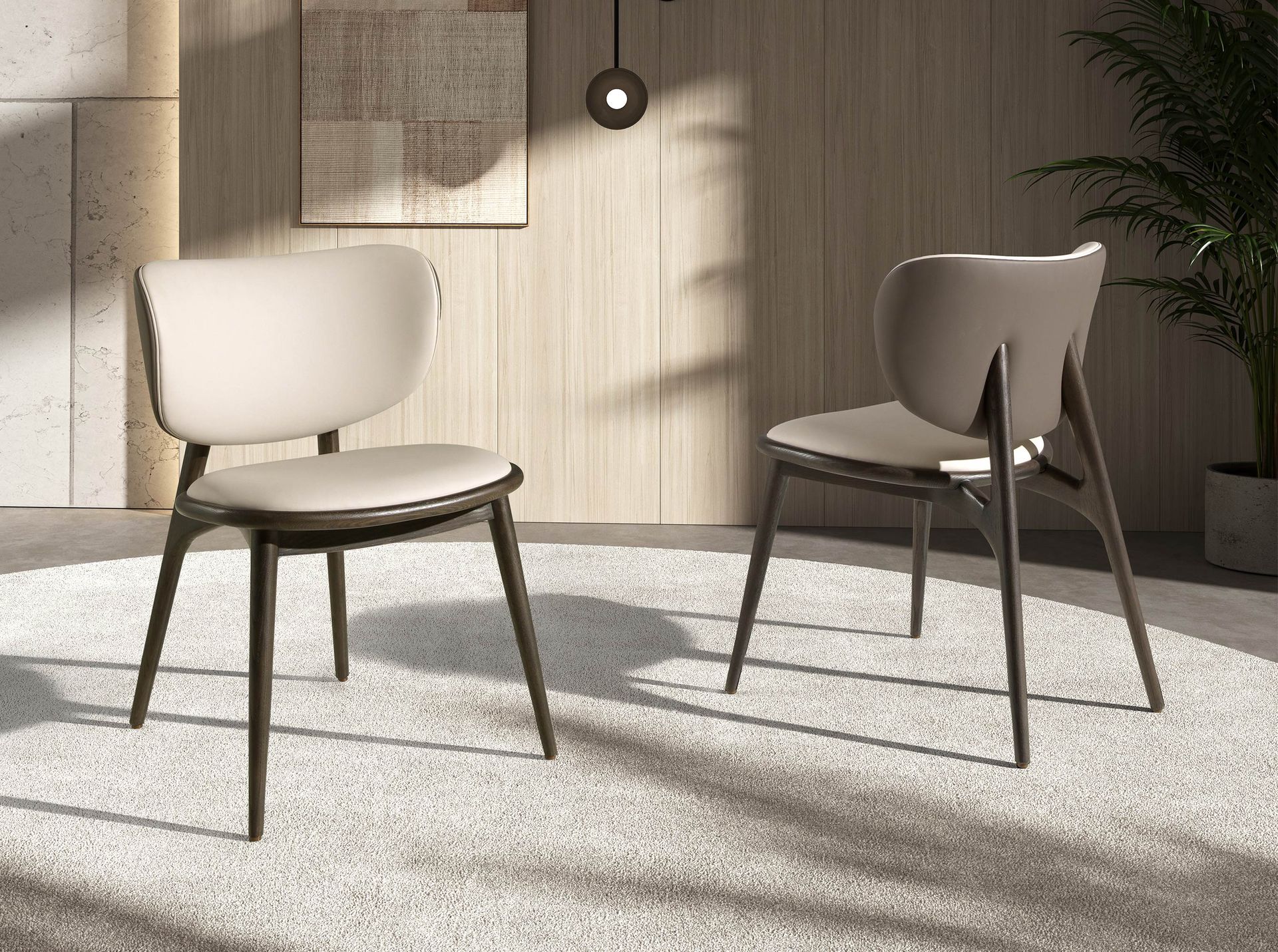 Chair in cream and dark grey leatherette