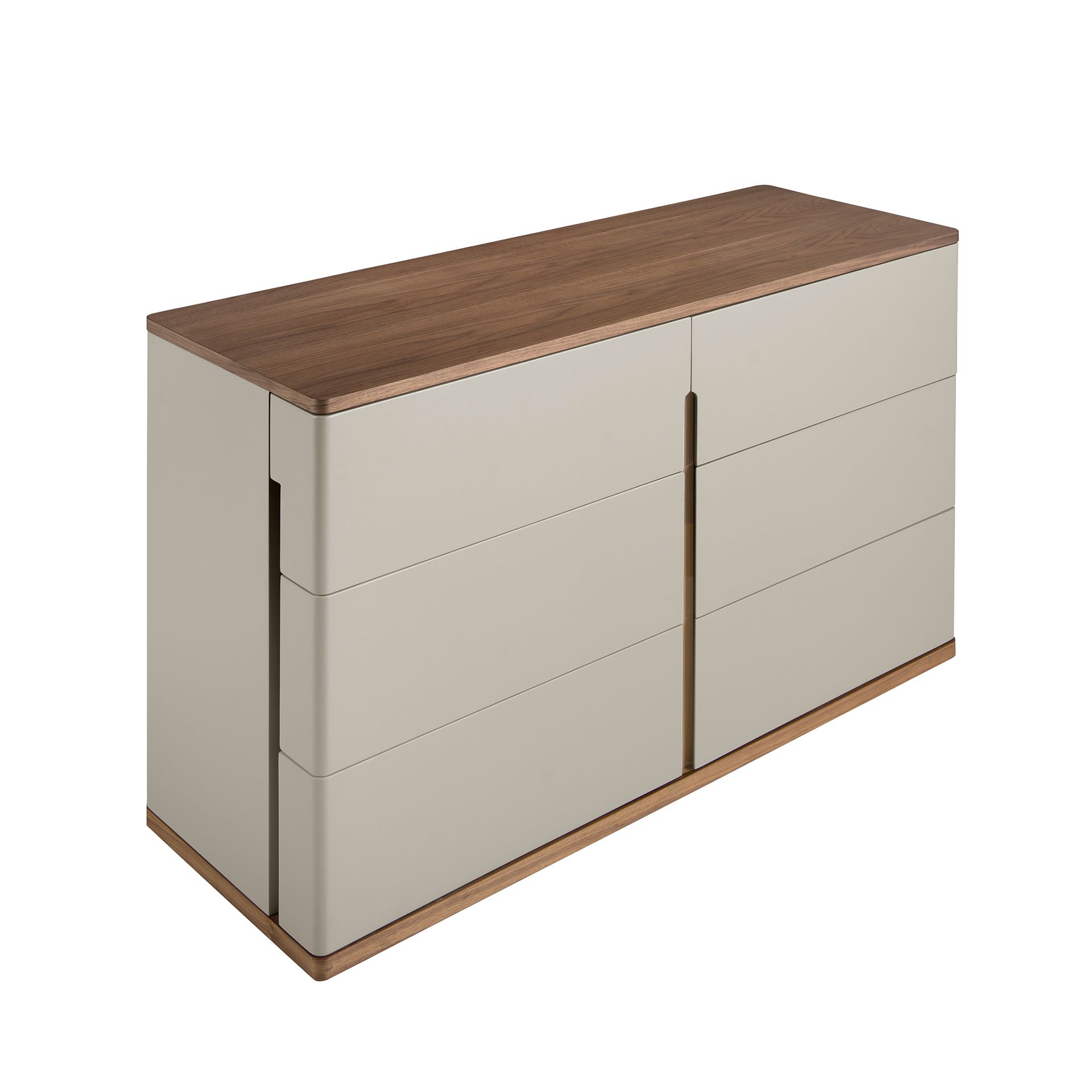 Chest of drawers in grey wood and walnut