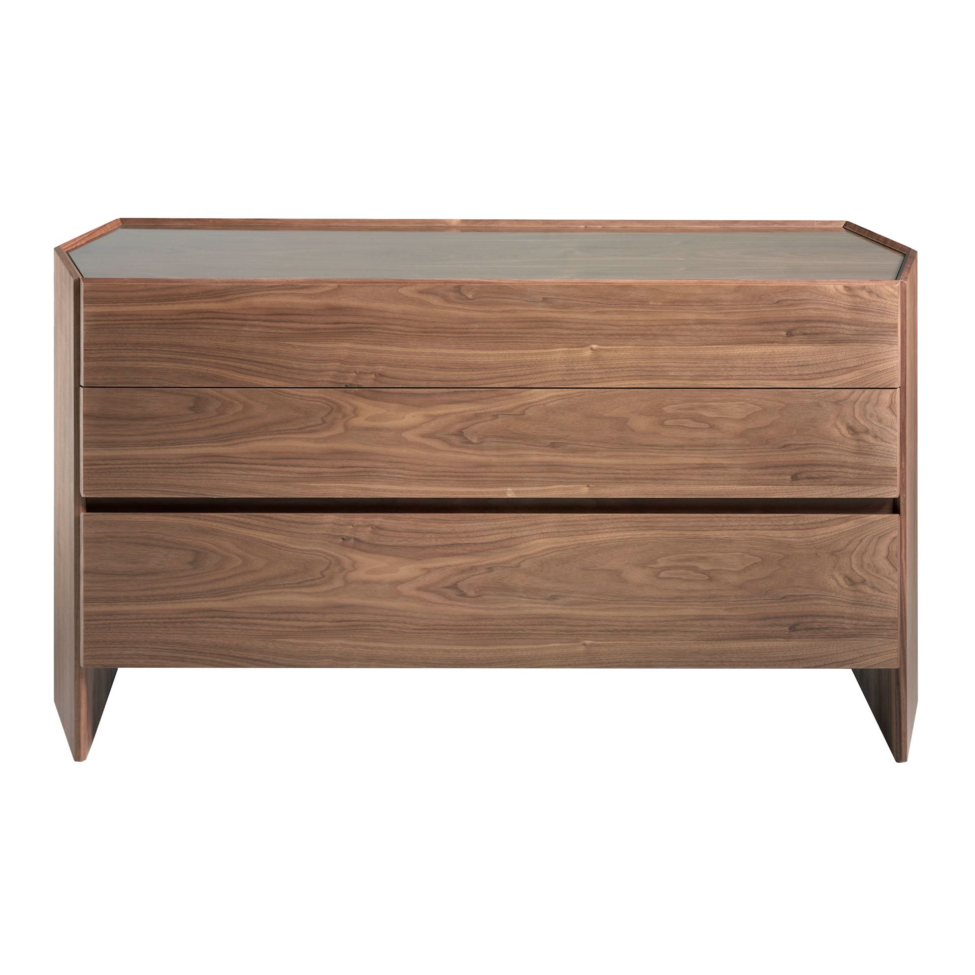 Chest of drawers walnut with tempered glass top