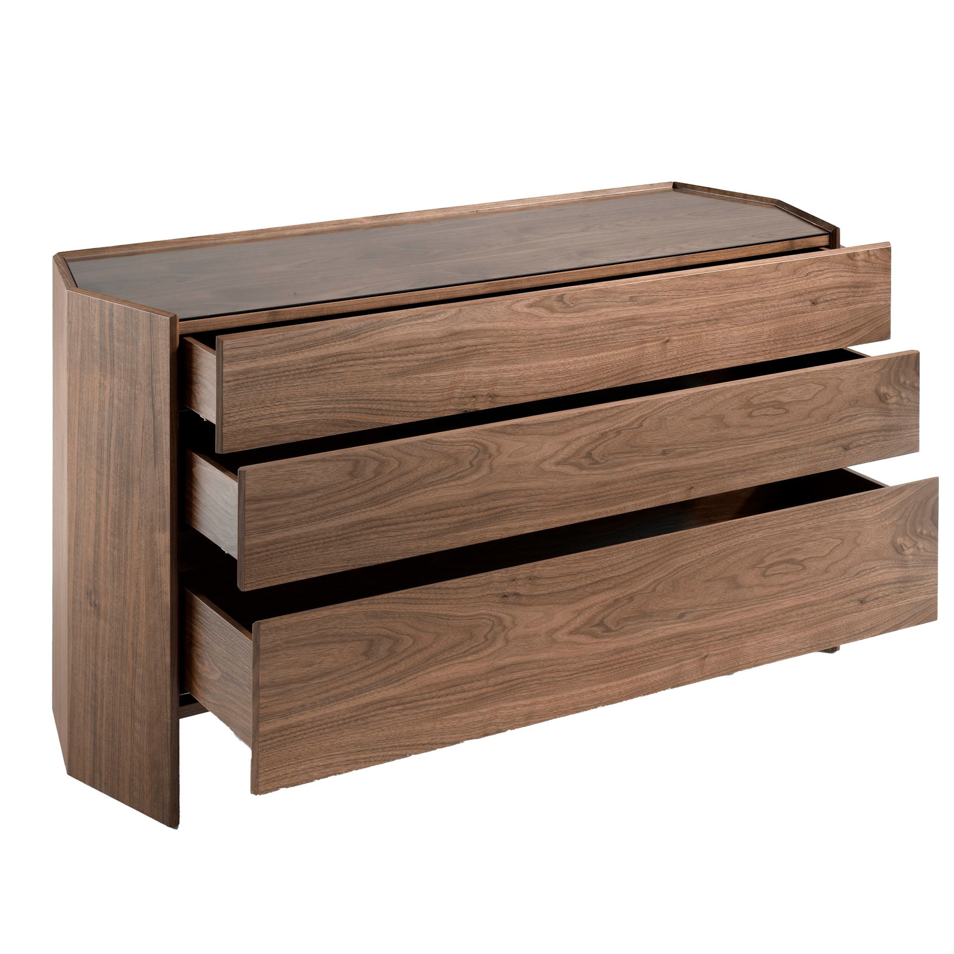 Chest of drawers walnut with tempered glass top
