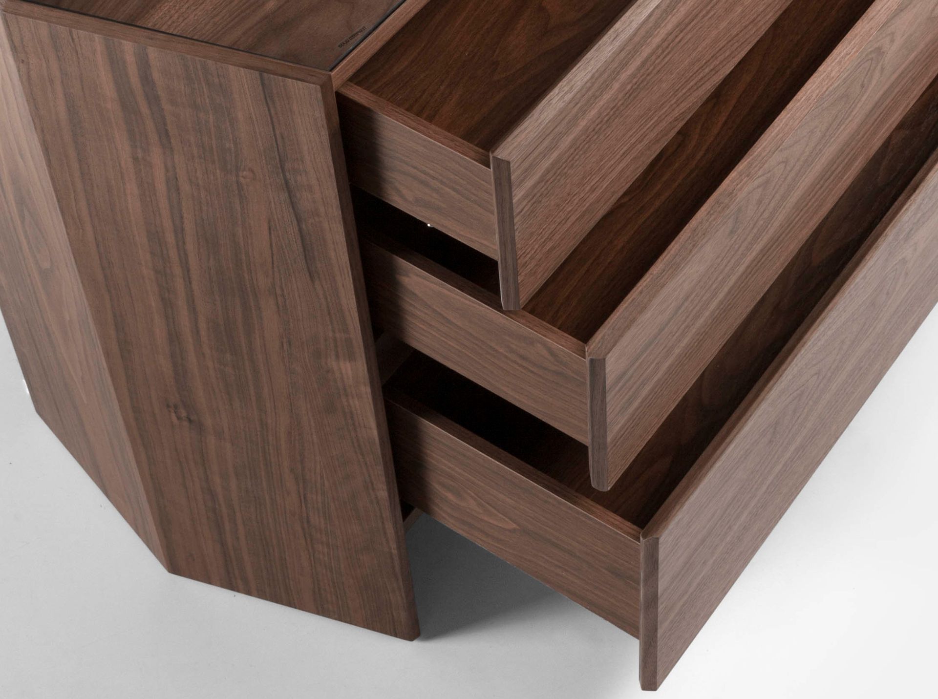 Chest of drawers walnut with tempered glass top
