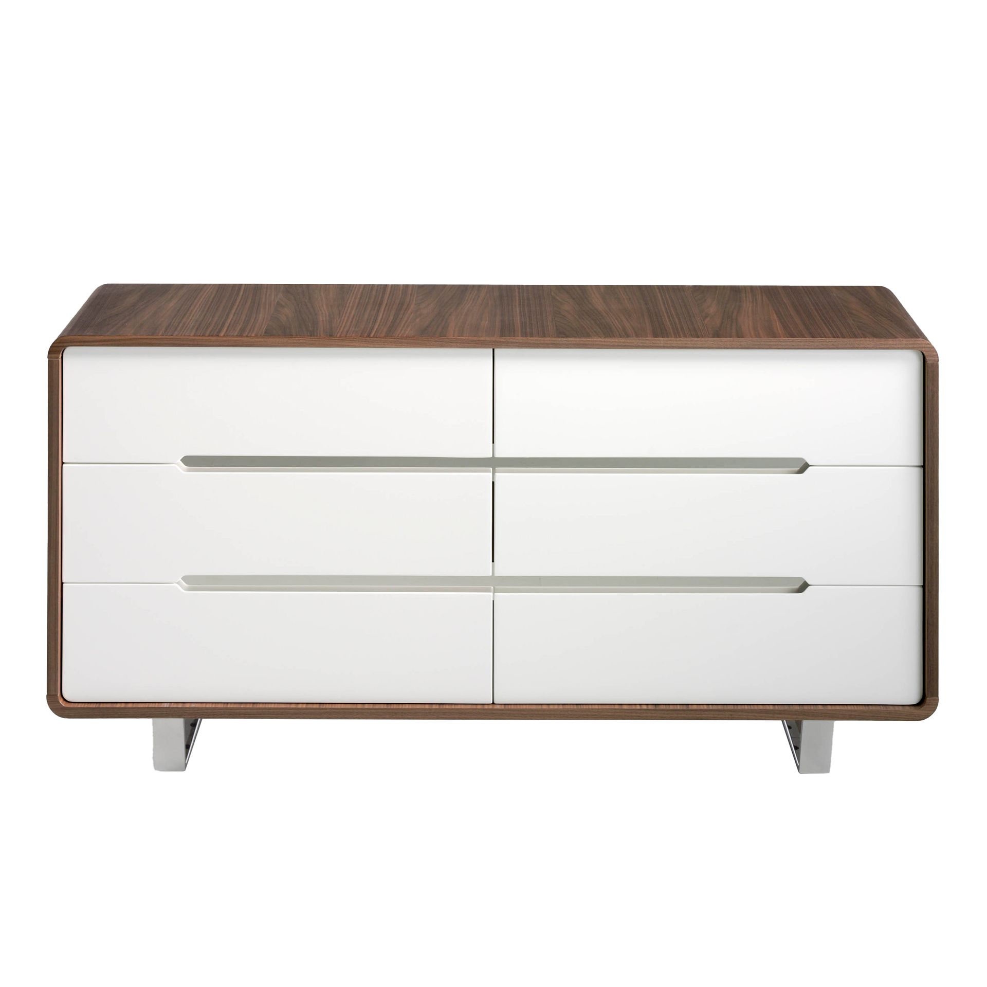Chest of drawers white wood, walnut and chromed steel