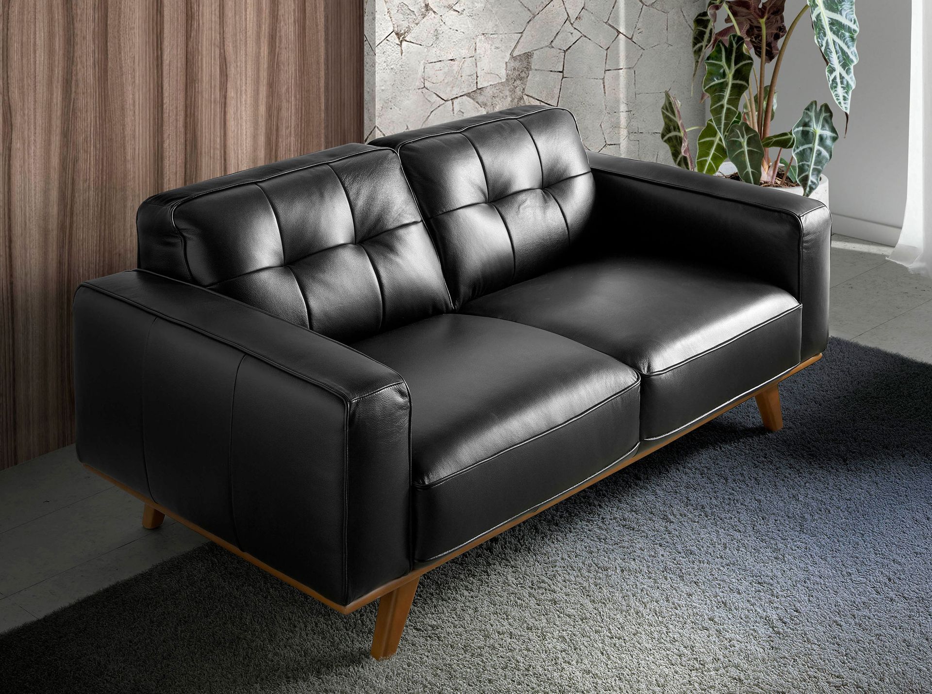 Chester 2 seater sofa in black leather