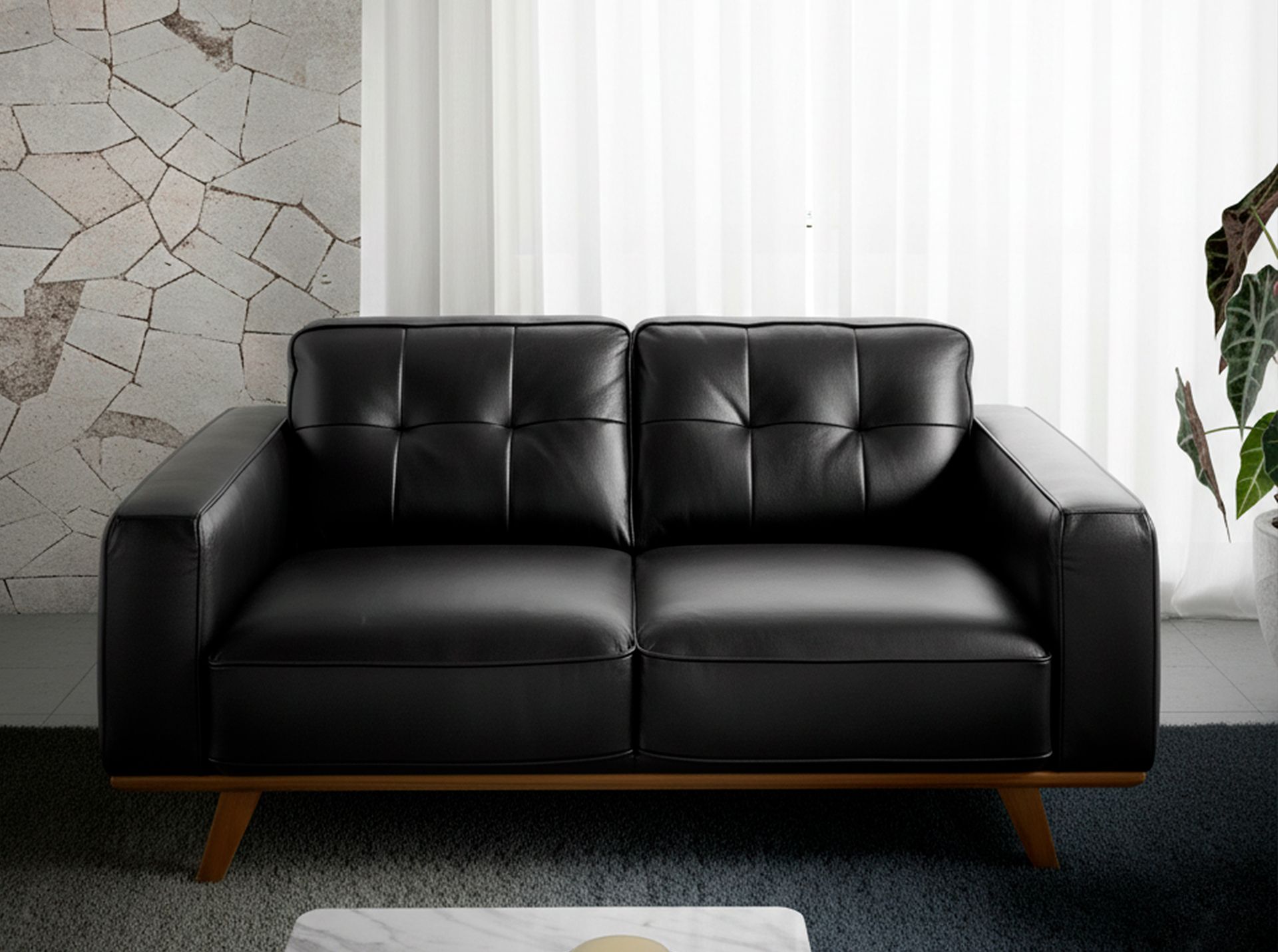 Chester 2 seater sofa in black leather