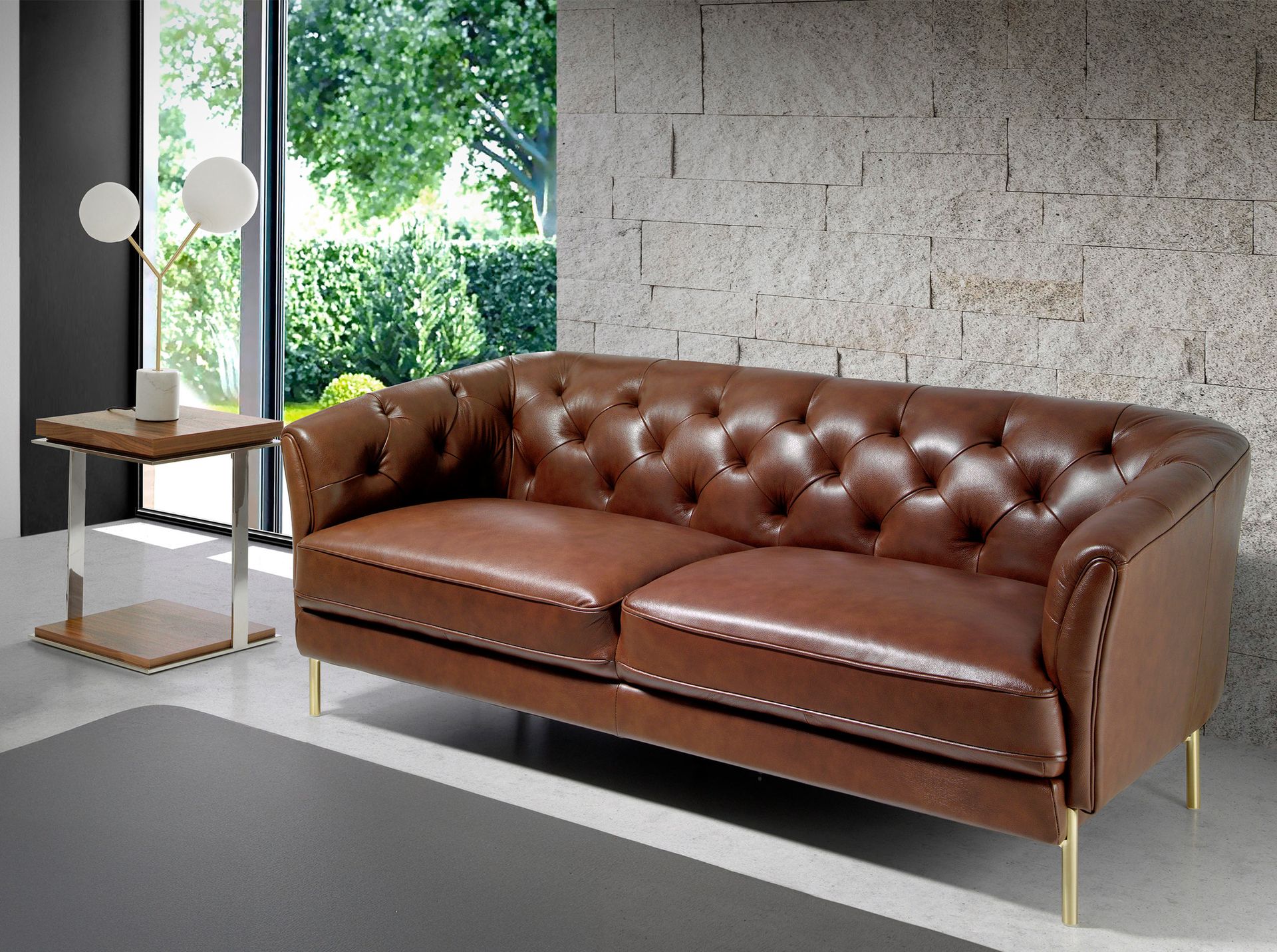 Chester 2 seater sofa in cognac brown leather