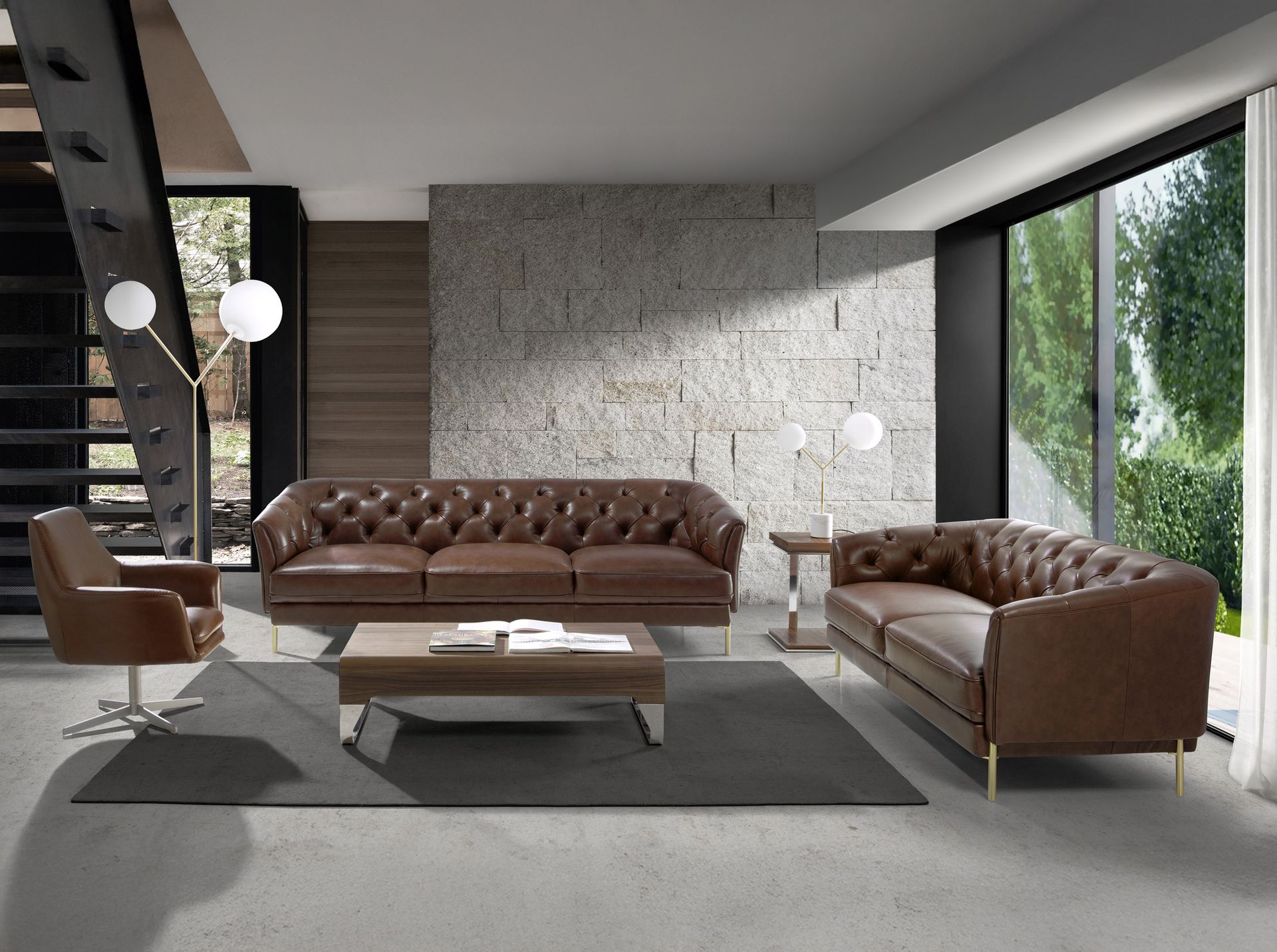 Chester 2 seater sofa in cognac brown leather