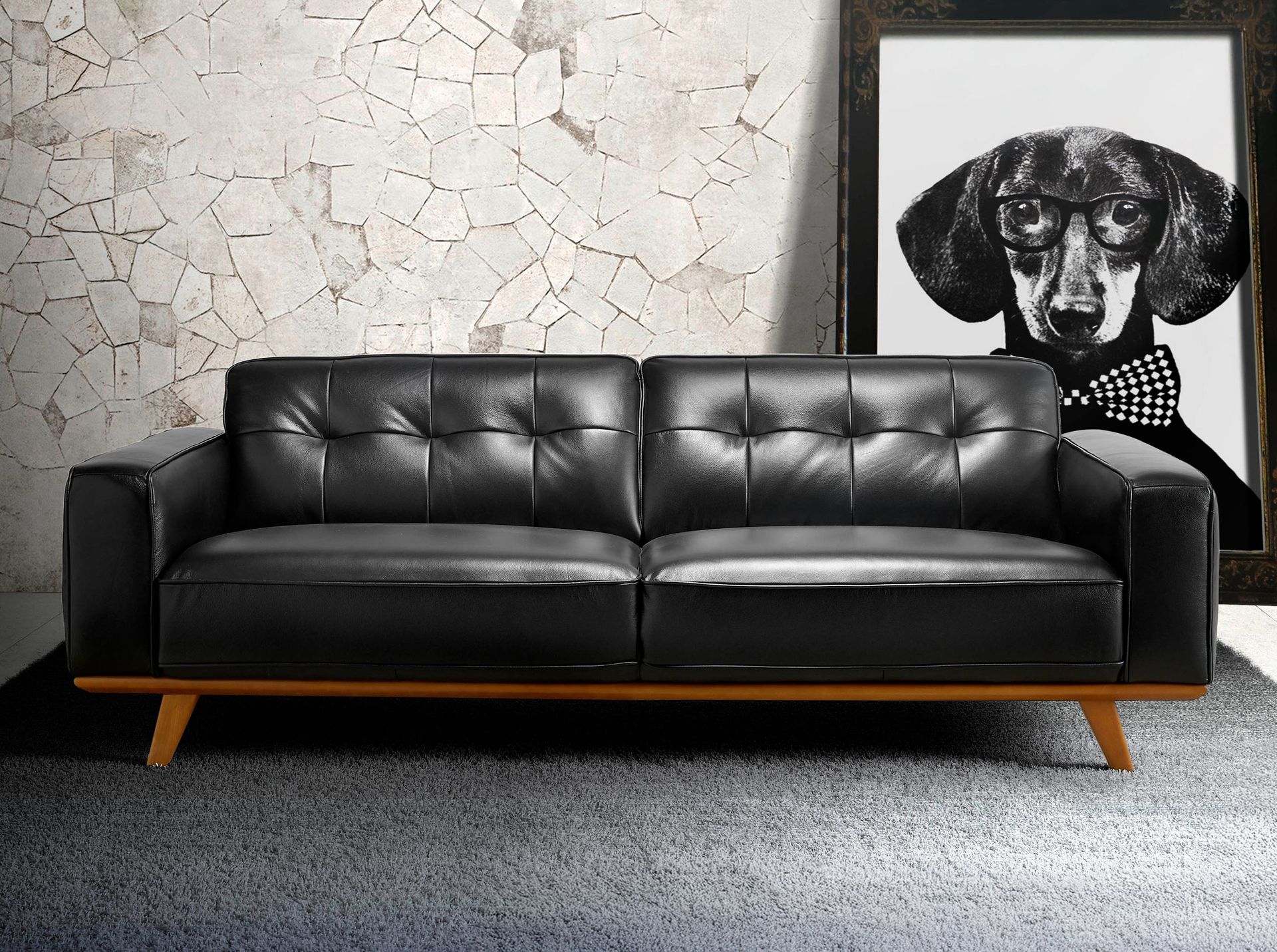 Chester 3 seater sofa in black leather