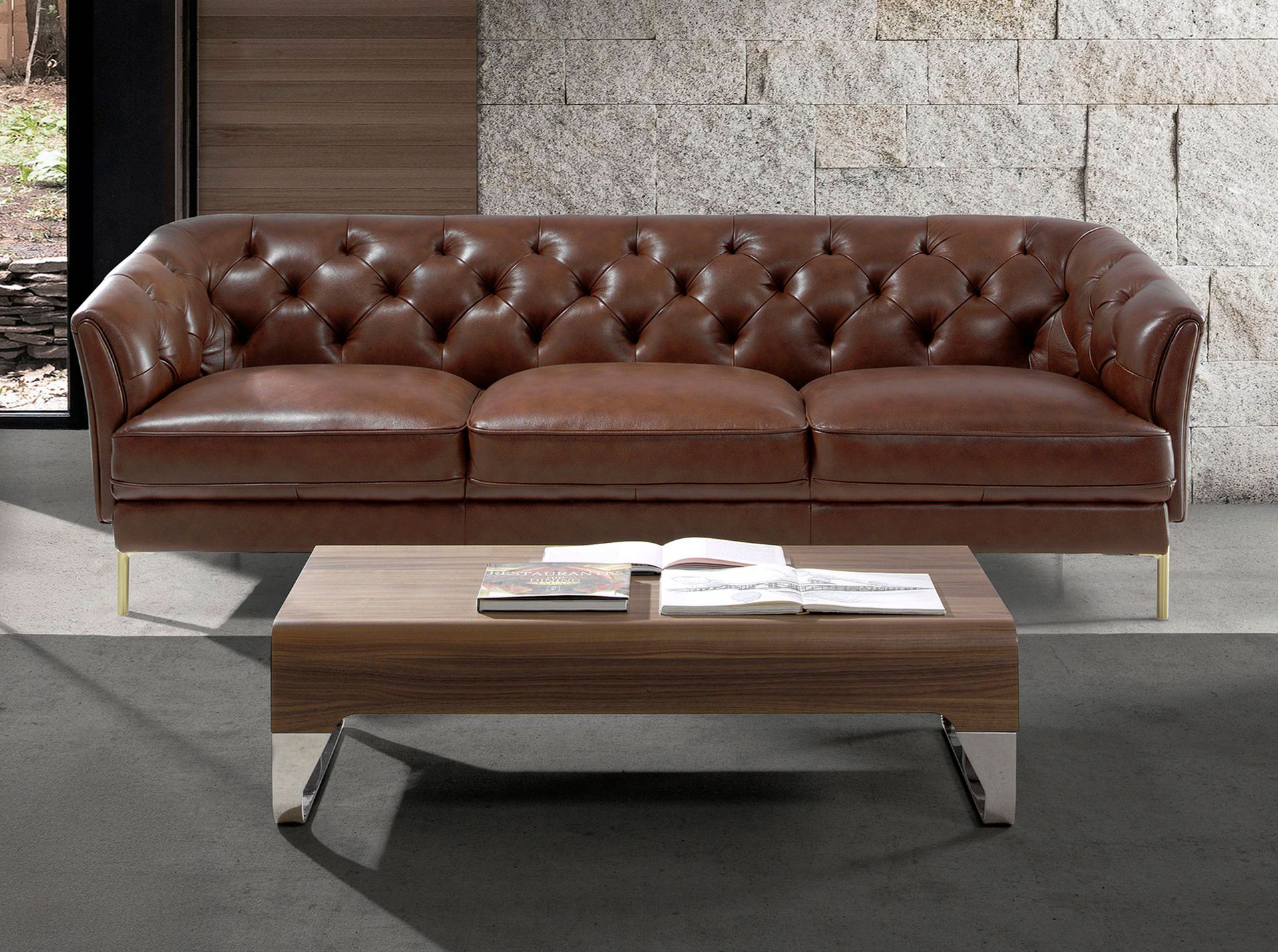 Chester 3 seater sofa in cognac brown leather