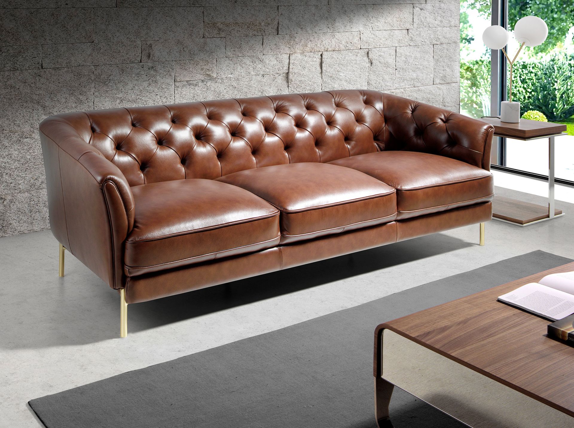 Chester 3 seater sofa in cognac brown leather