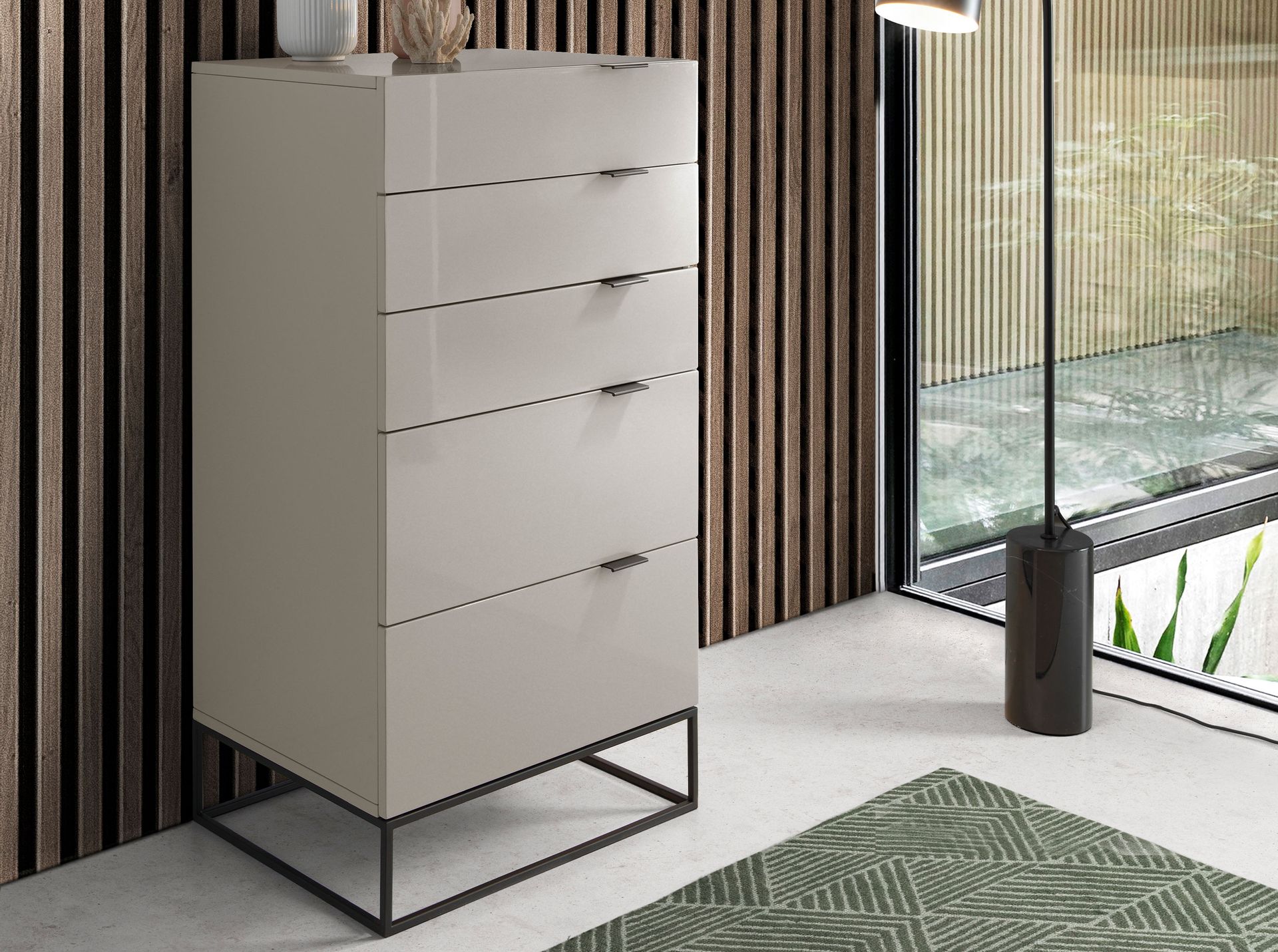 Chiffonier grey wood and black steel