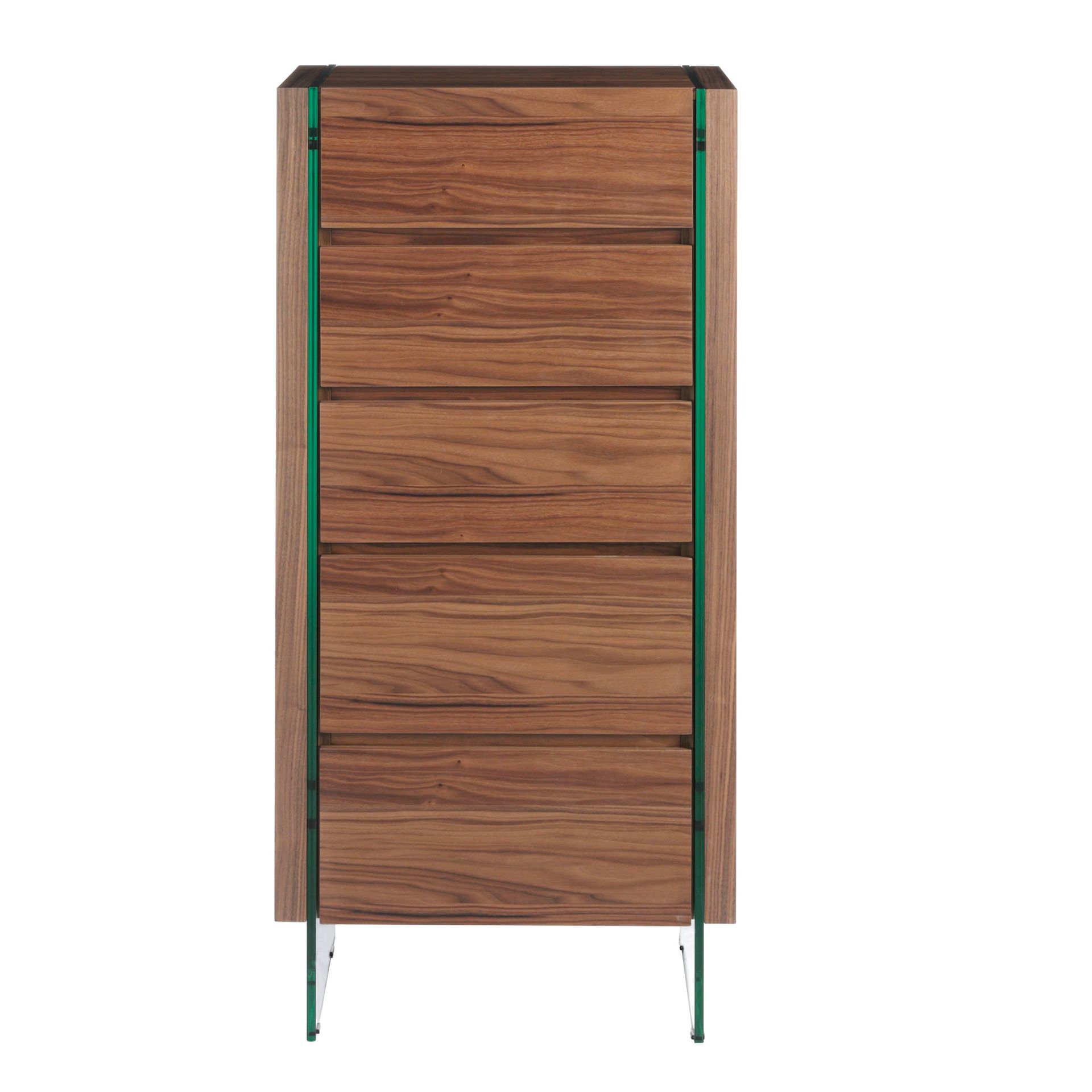 Chiffonier walnut and tempered glass