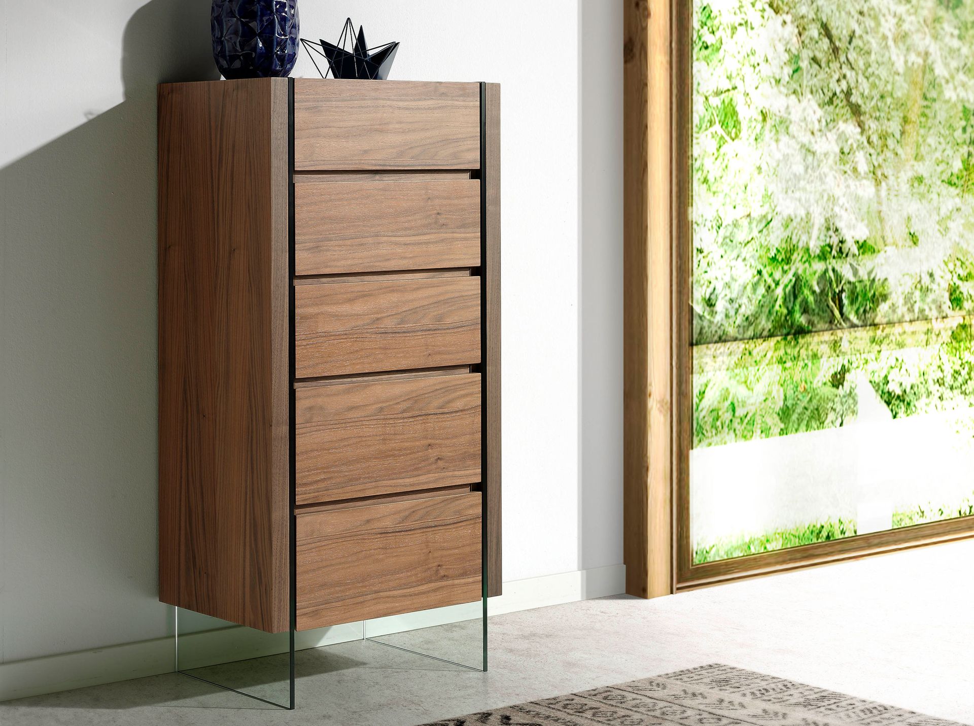 Chiffonier walnut and tempered glass
