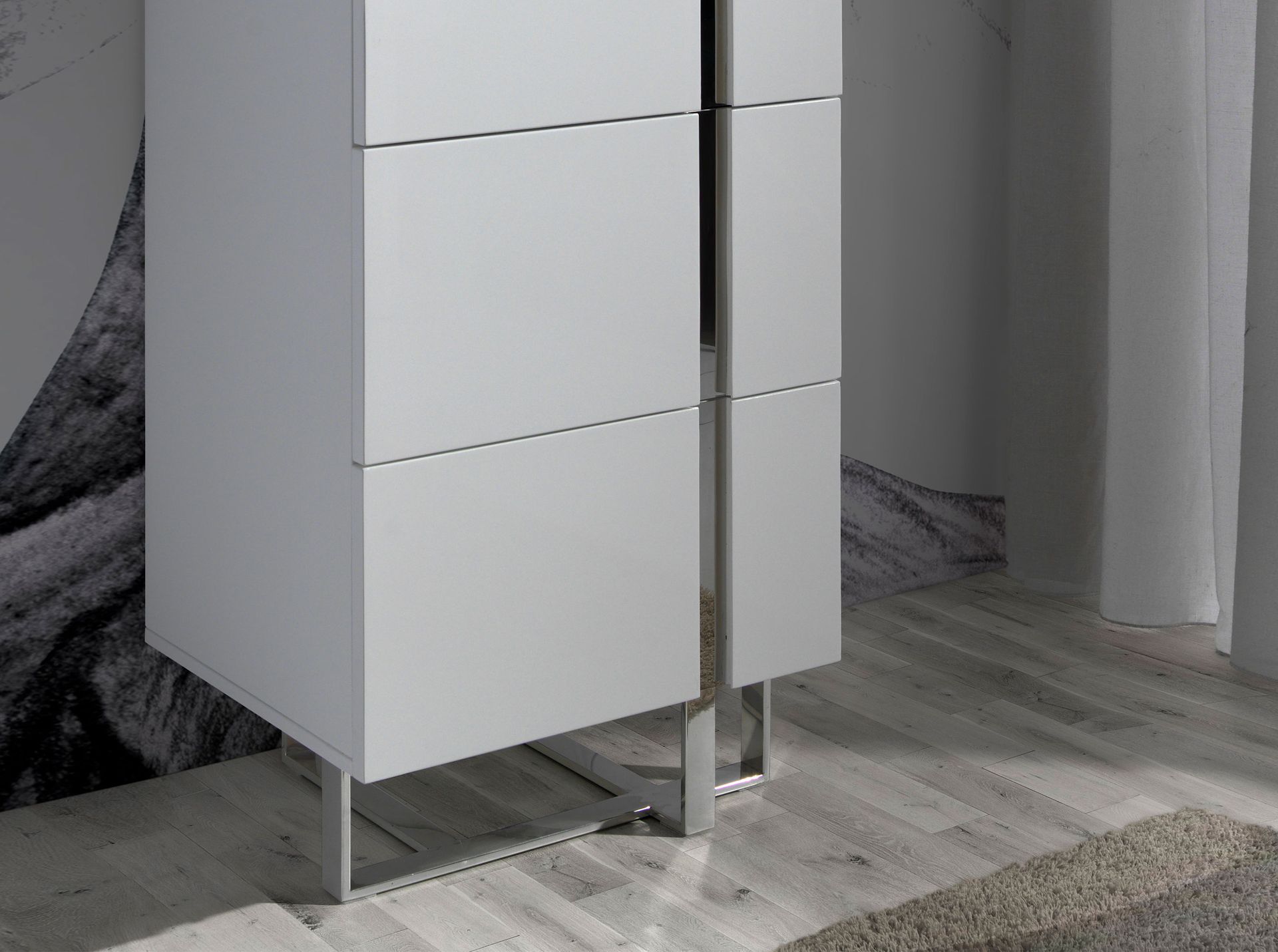 Chiffonier white wood and chrome-plated steel