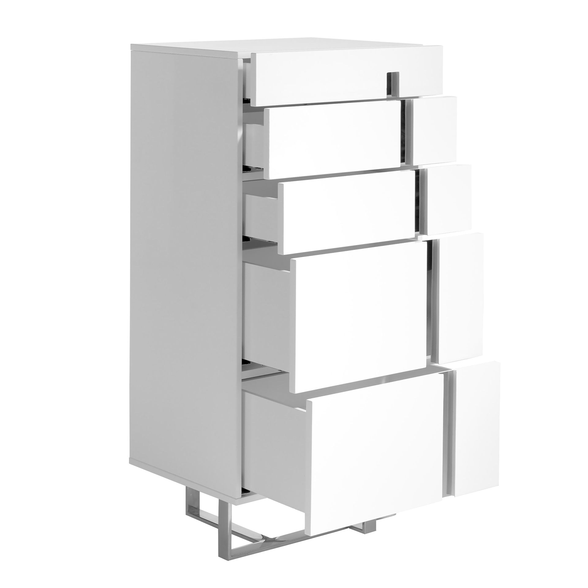 Chiffonier white wood and chrome-plated steel