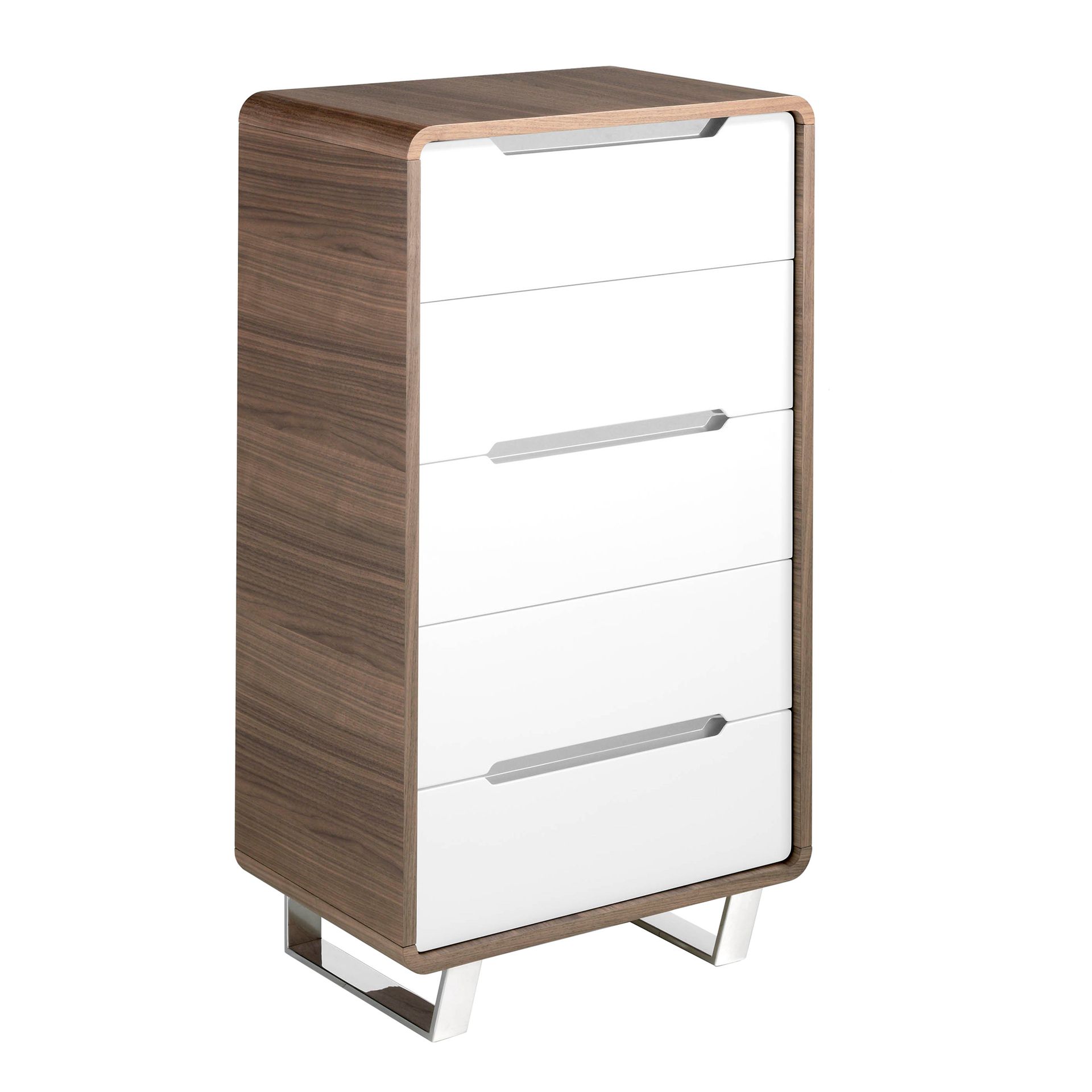 Chiffonier white wood, walnut and chromed steel