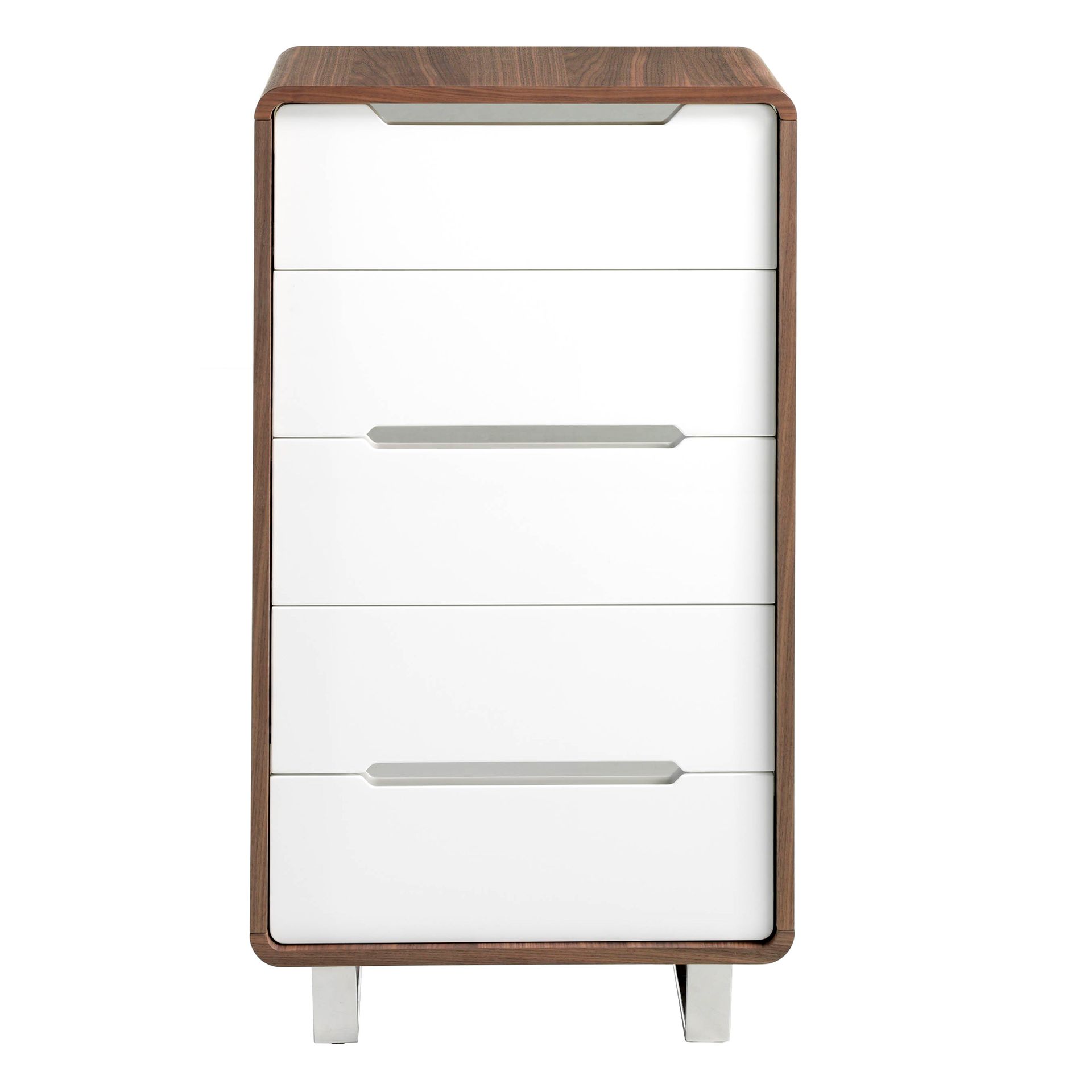 Chiffonier white wood, walnut and chromed steel