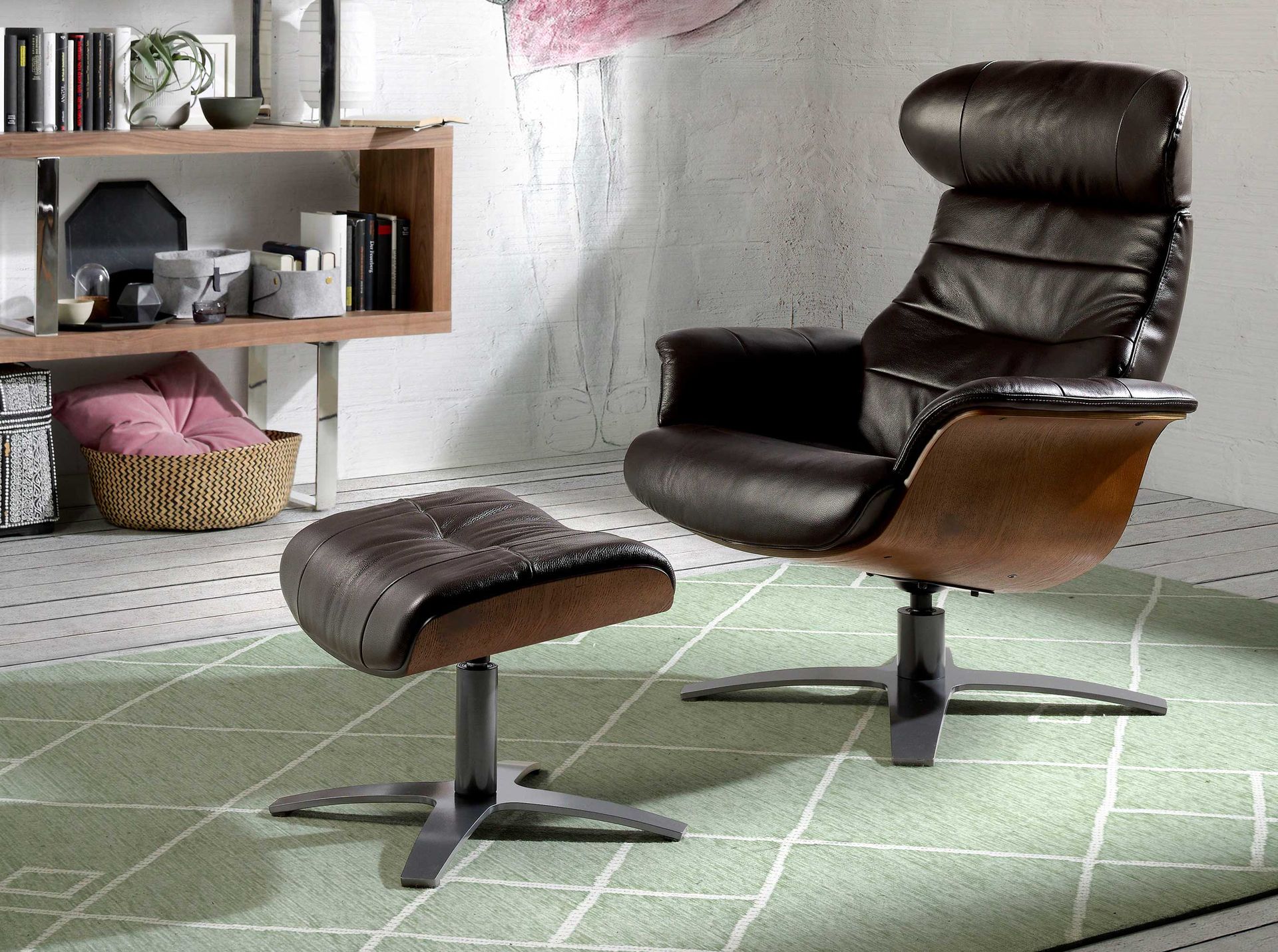 Chocolate brown leather ottoman