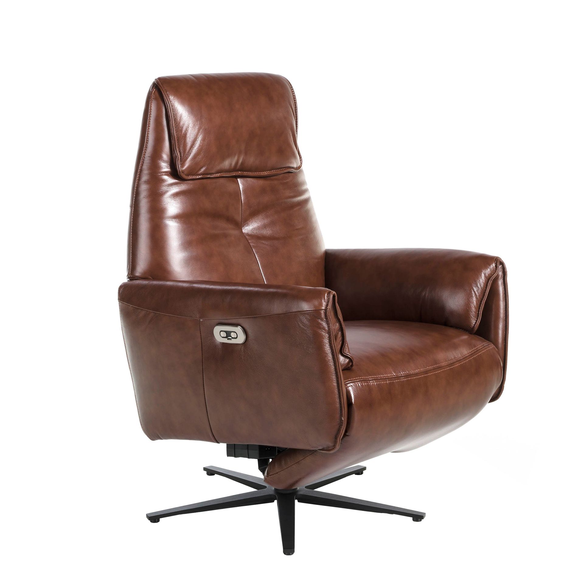 Chocolate brown leather swivel armchair