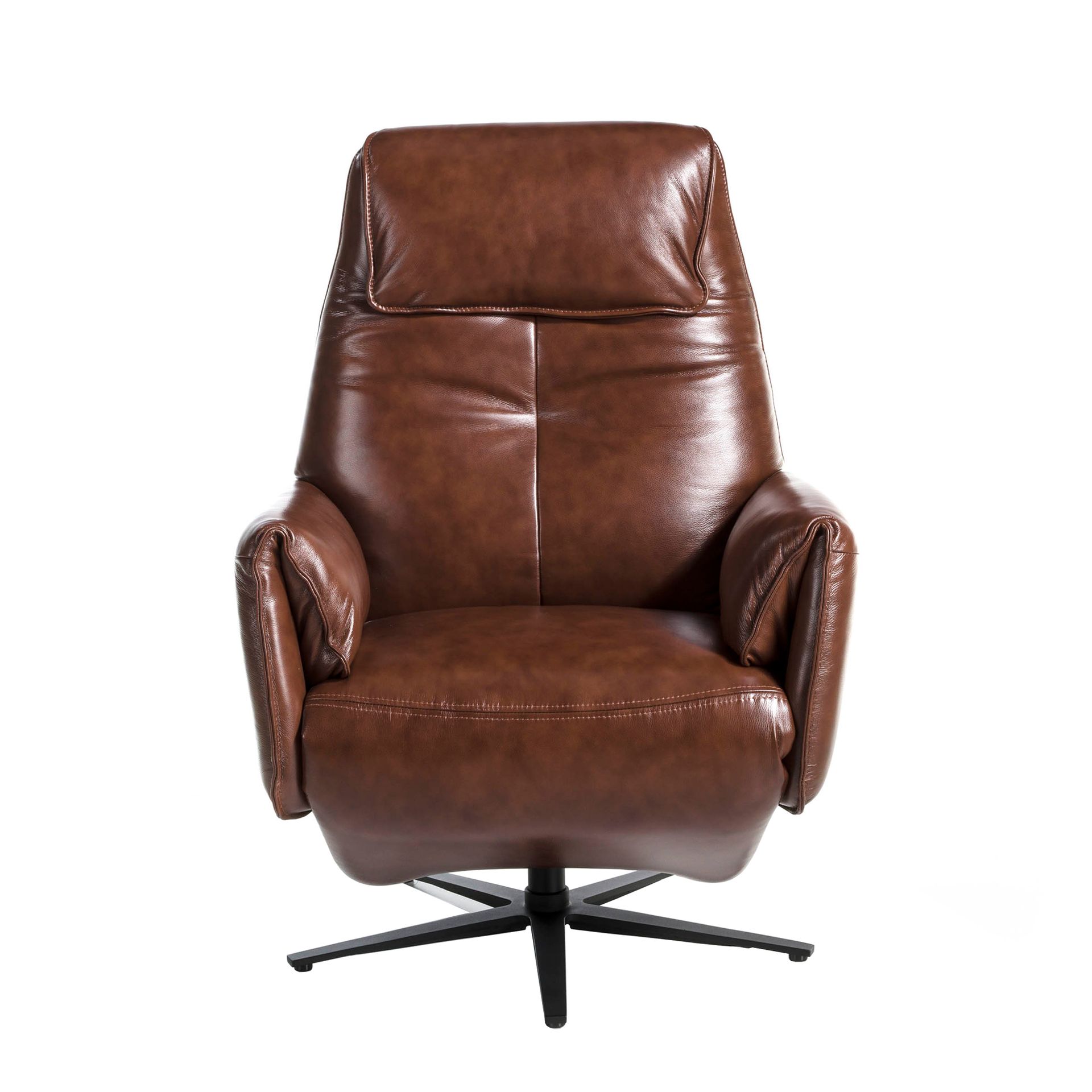 Chocolate brown leather swivel armchair