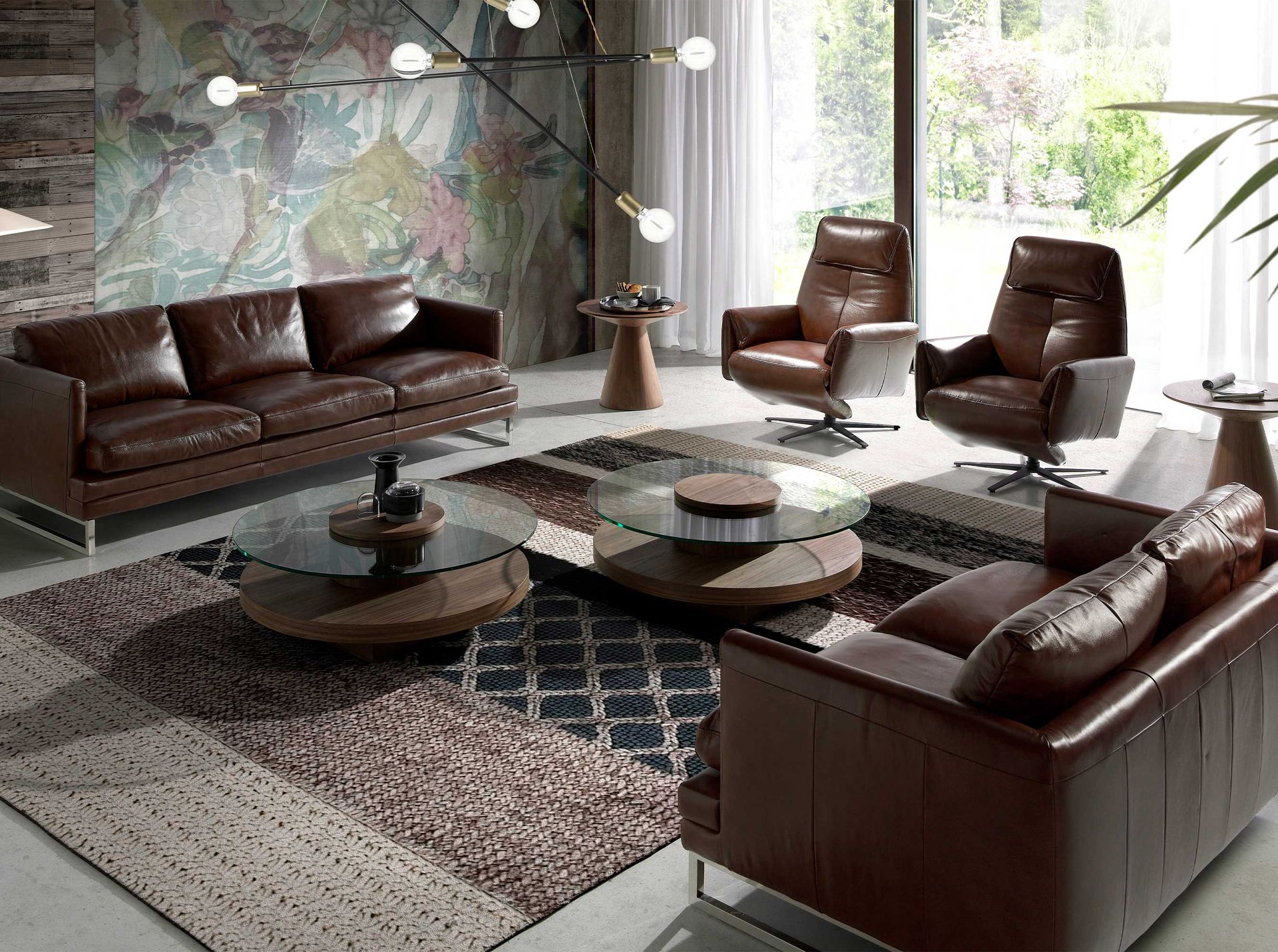 Chocolate brown leather swivel armchair