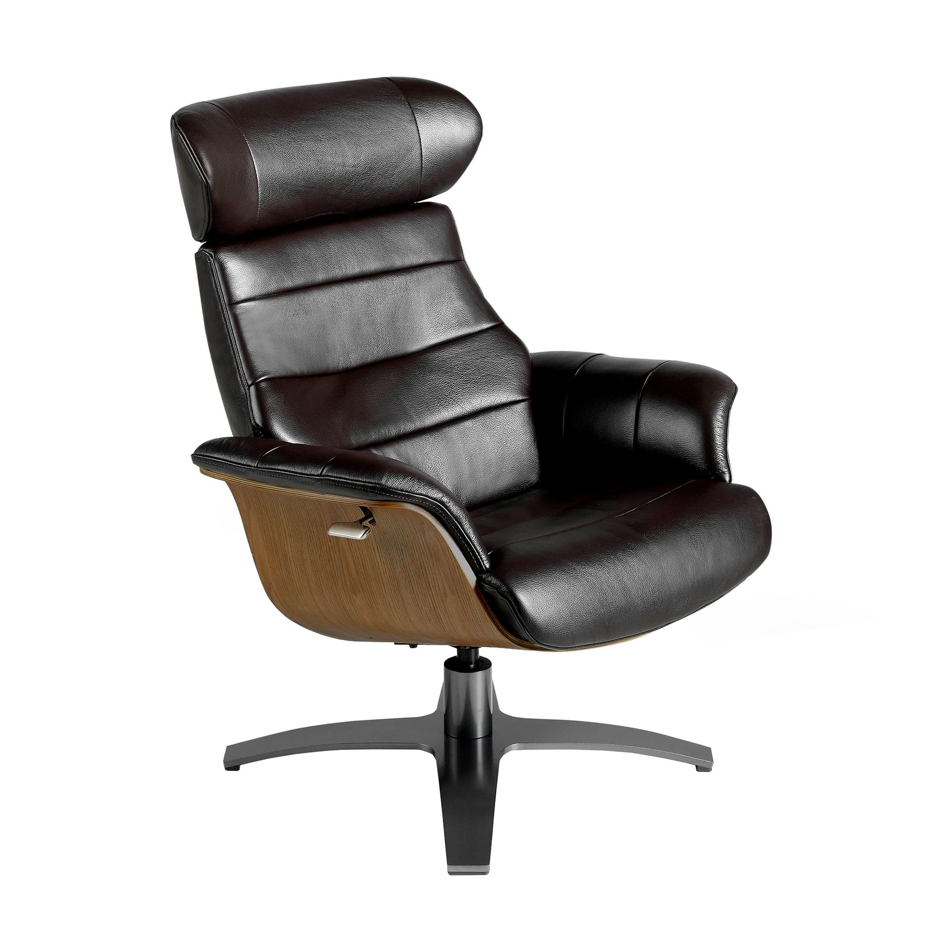 Chocolate brown leather swivel recliner armchair