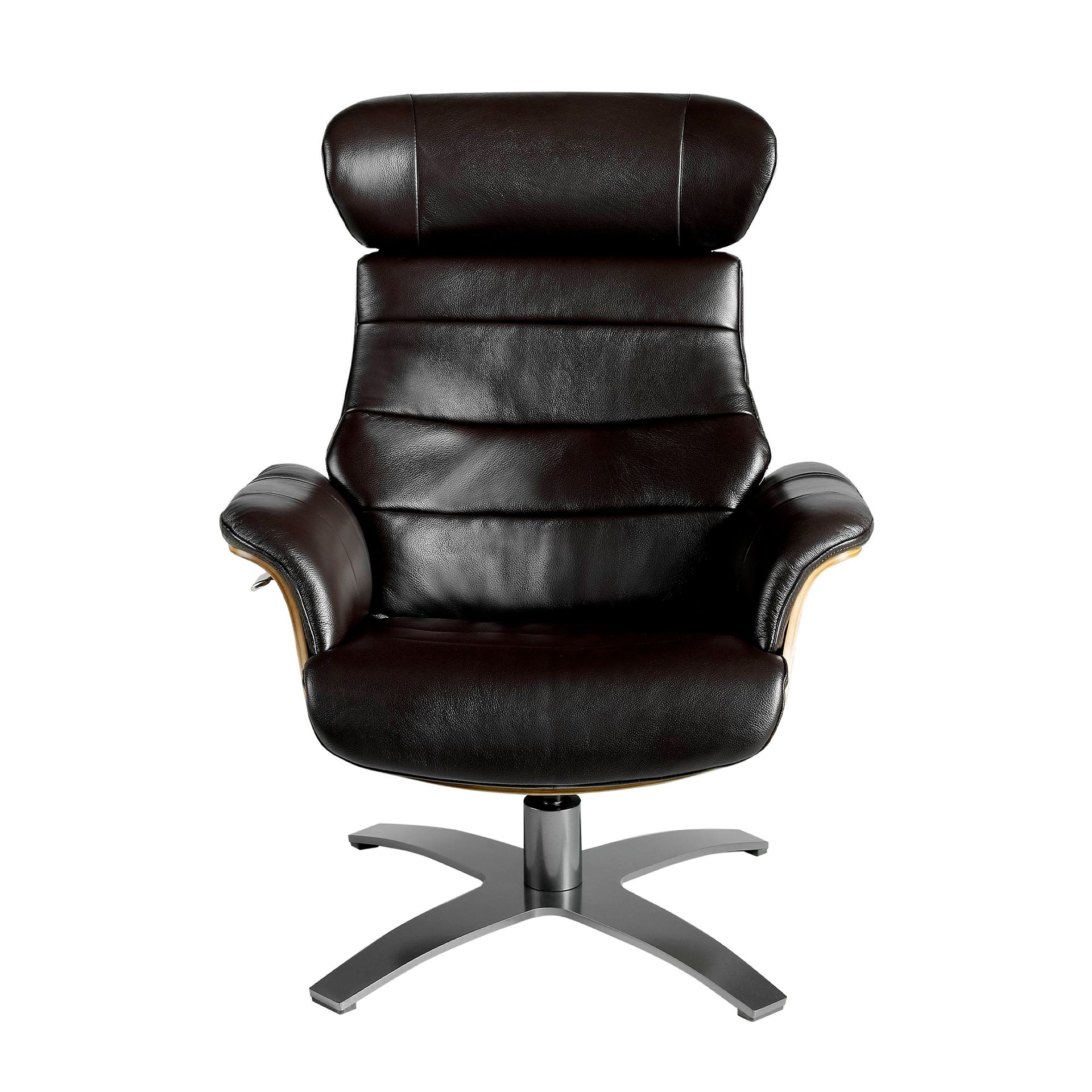 Chocolate brown leather swivel recliner armchair