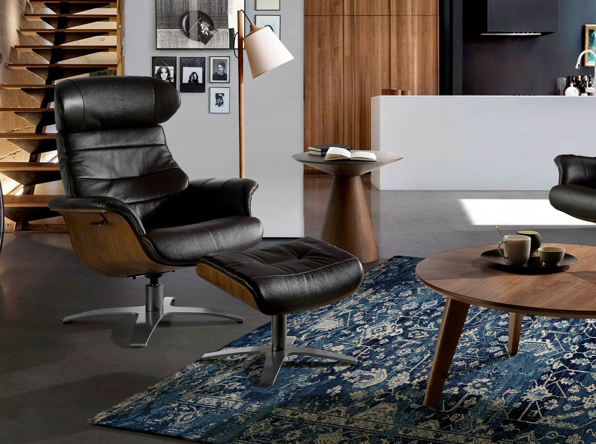 Chocolate brown leather swivel recliner armchair