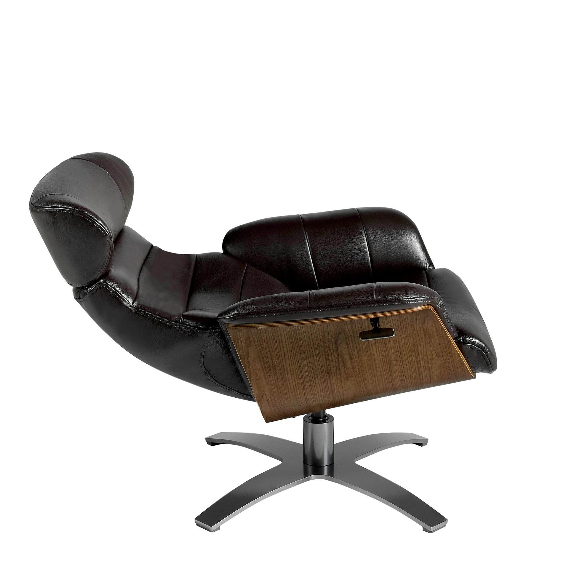 Chocolate brown leather swivel recliner armchair