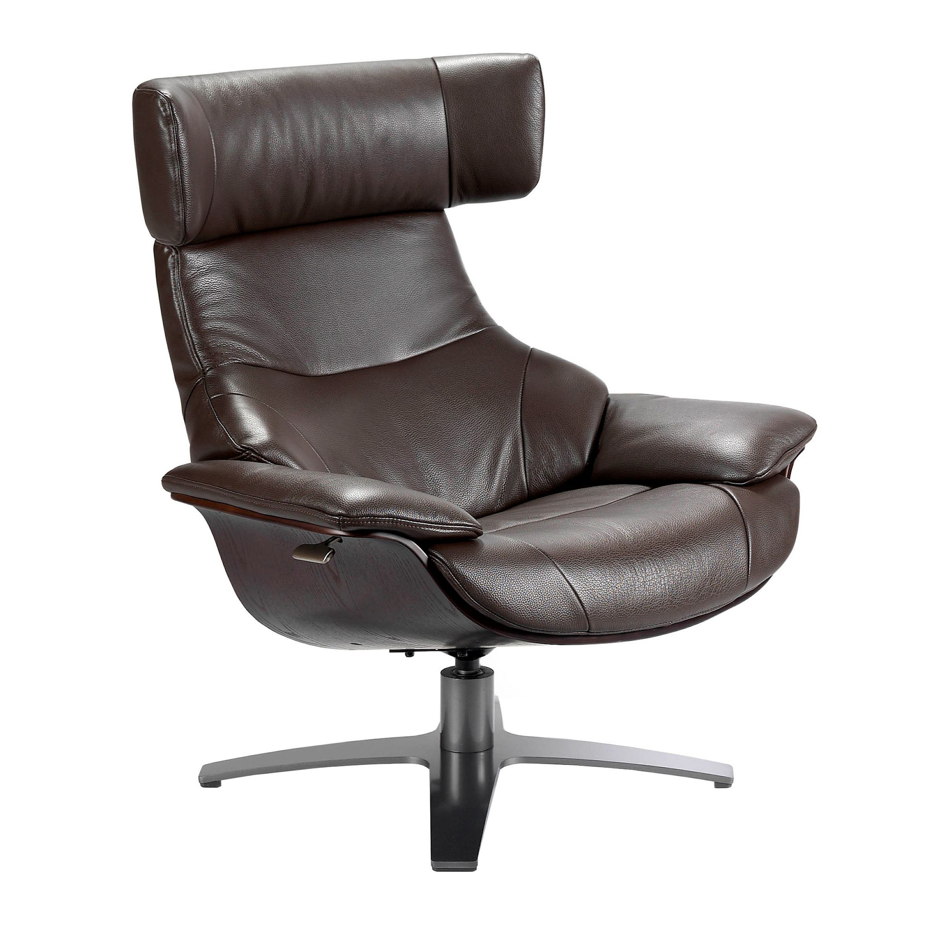 Chocolate brown leather swivel recliner armchair
