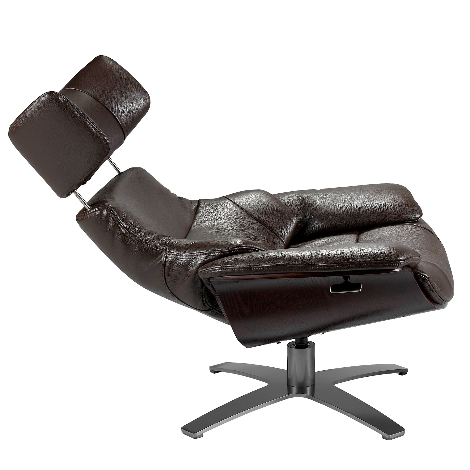 Chocolate brown leather swivel recliner armchair