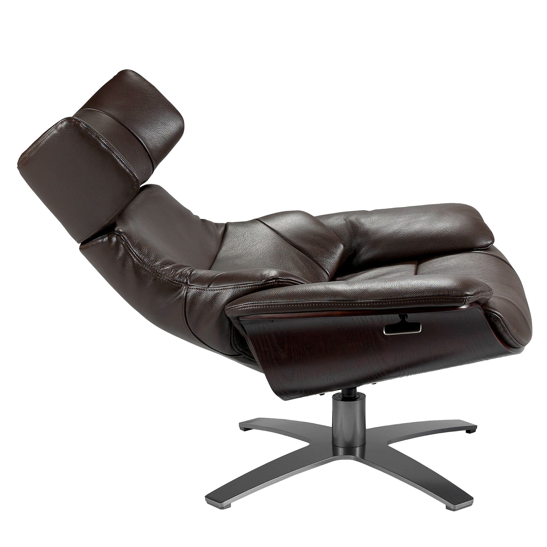 Chocolate brown leather swivel recliner armchair
