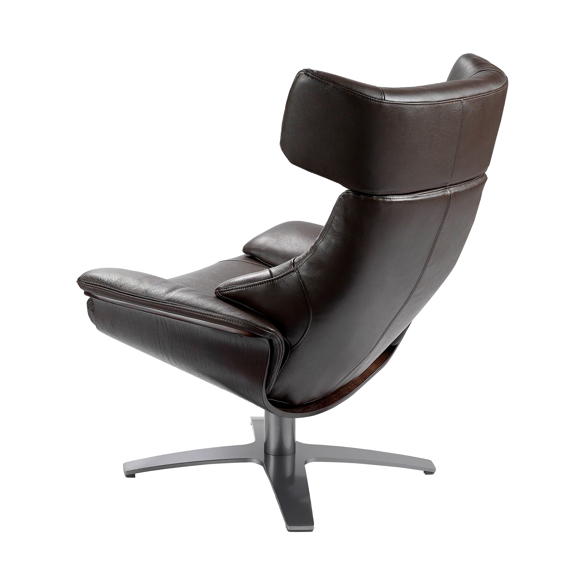 Chocolate brown leather swivel recliner armchair